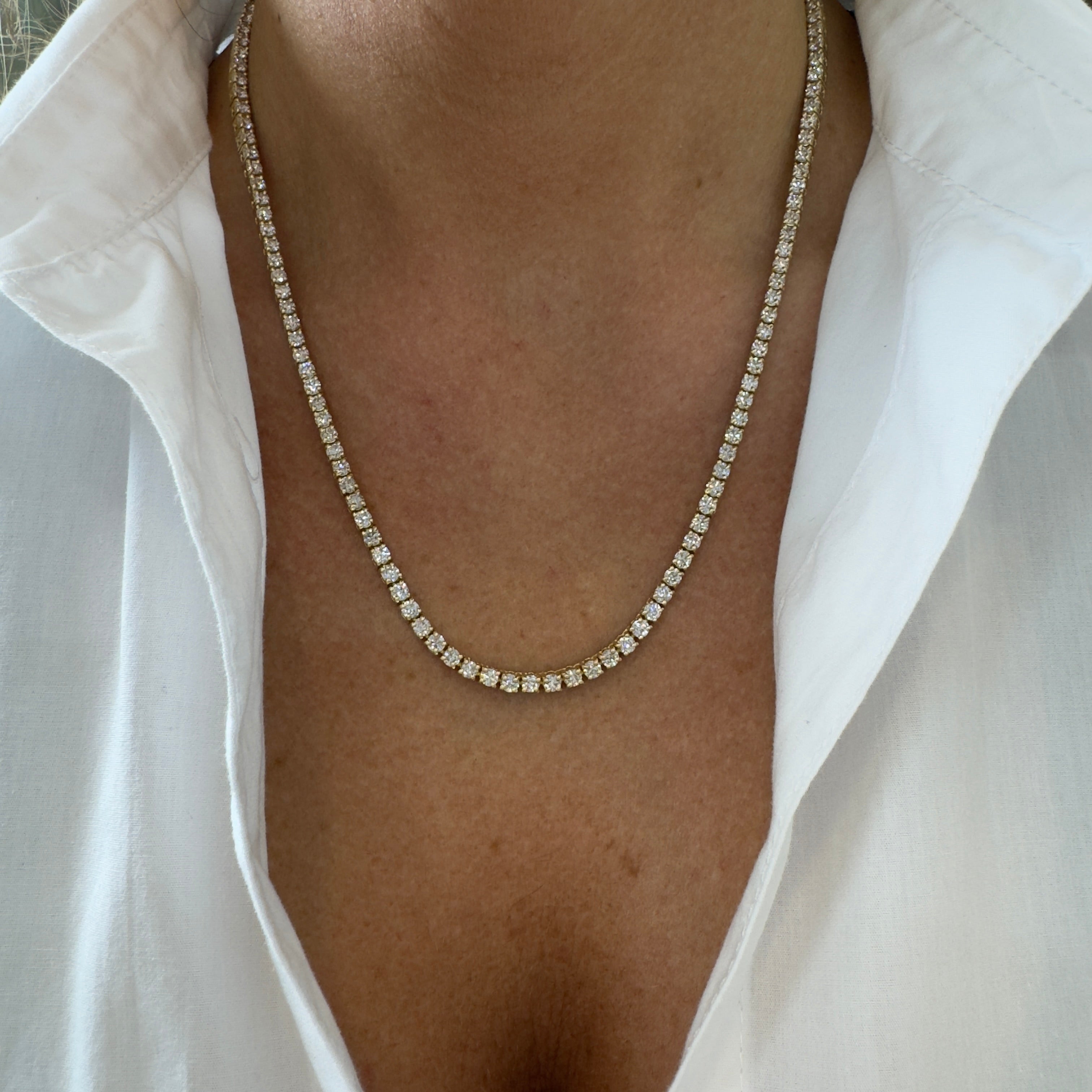 Ladies 10K Yellow Gold Diamond Tennis Chain Necklace