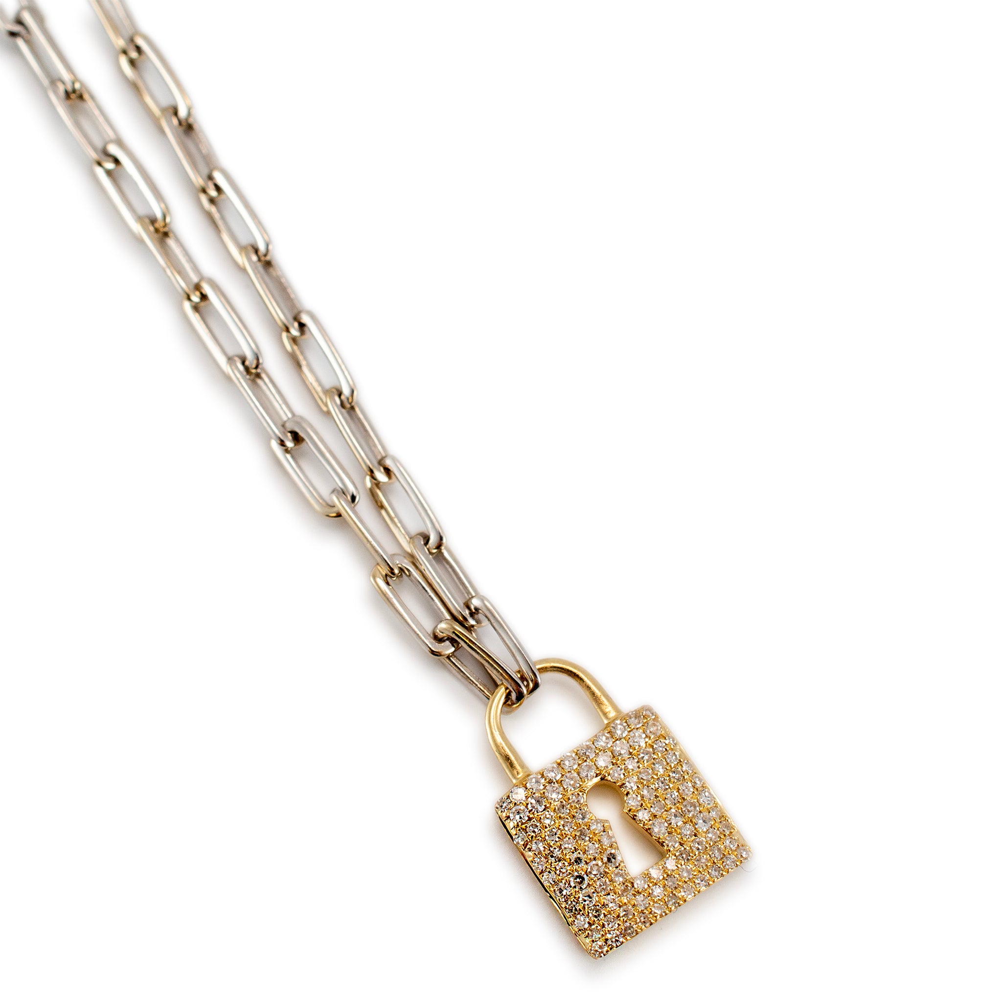 Ladies 14K White & Yellow Gold Pave Diamond Locket Pendant Necklace