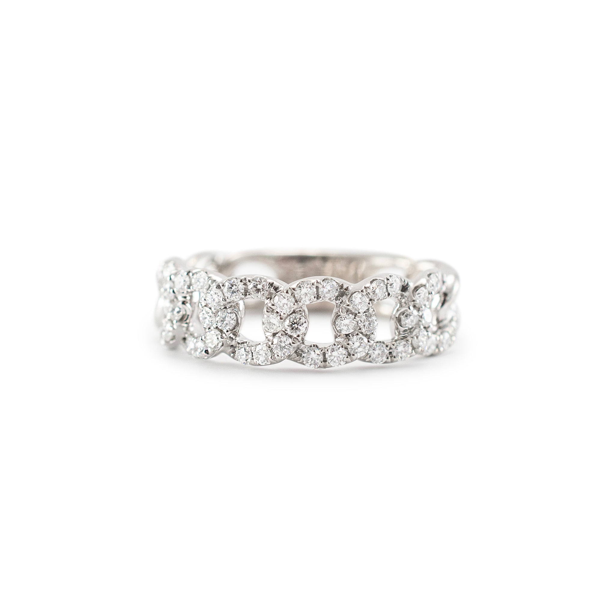 18K White Gold Cuban Link Diamond Band Ring