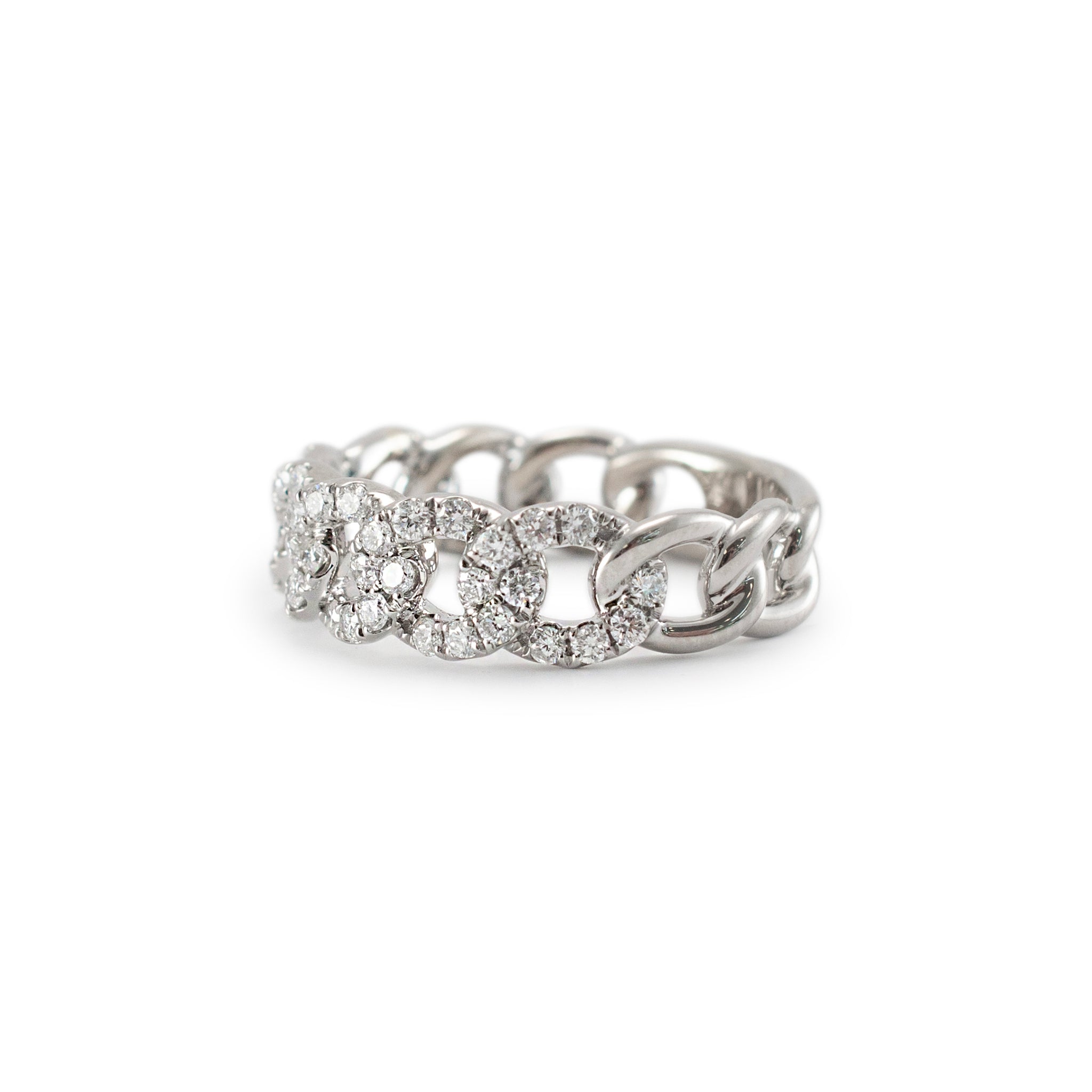 18K White Gold Cuban Link Diamond Band Ring