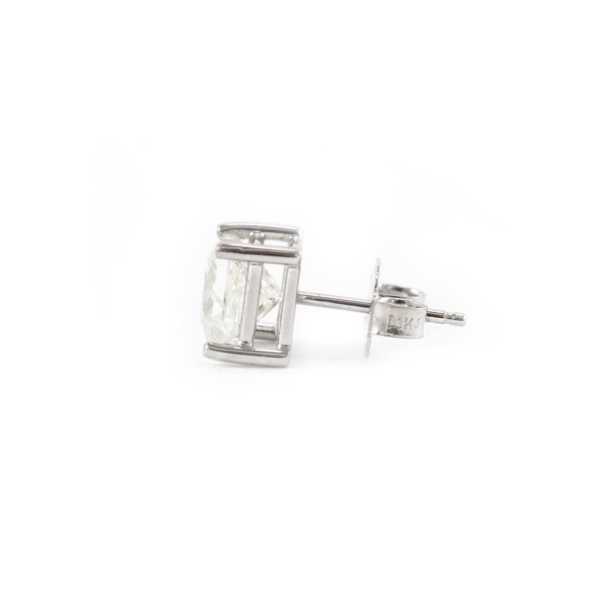 14K White Gold 2.20ct Princess Cut Diamond Push Back Stud Earrings