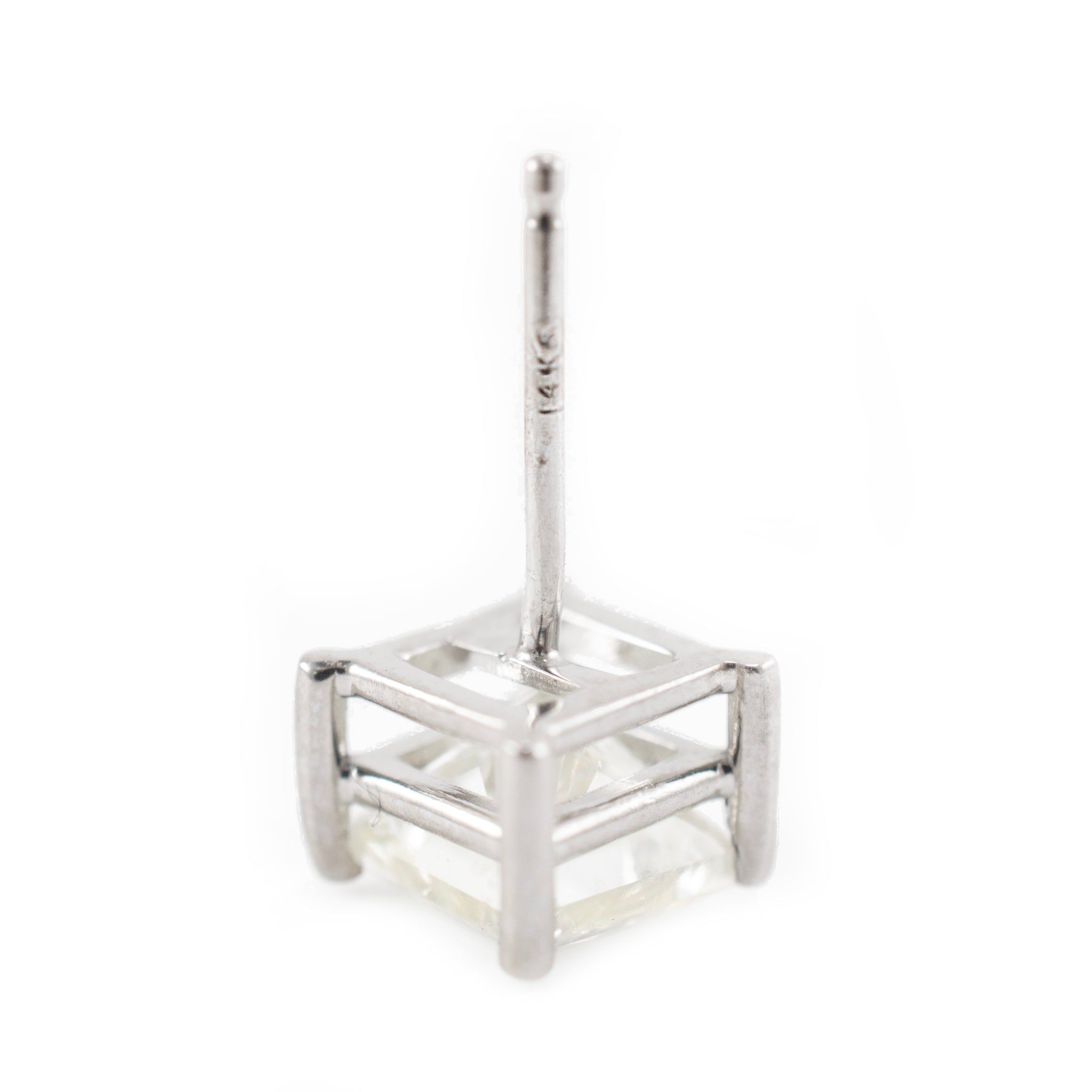 14K White Gold 2.20ct Princess Cut Diamond Push Back Stud Earrings