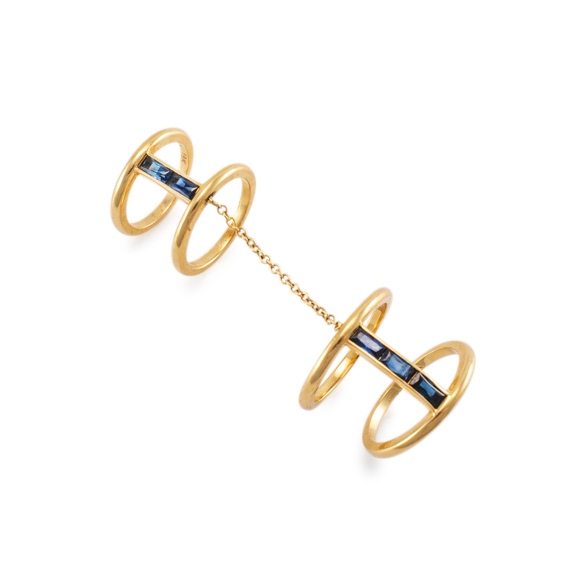 Reign 18K Yellow Gold Baguette Sapphires Two Piece Cocktail Ring