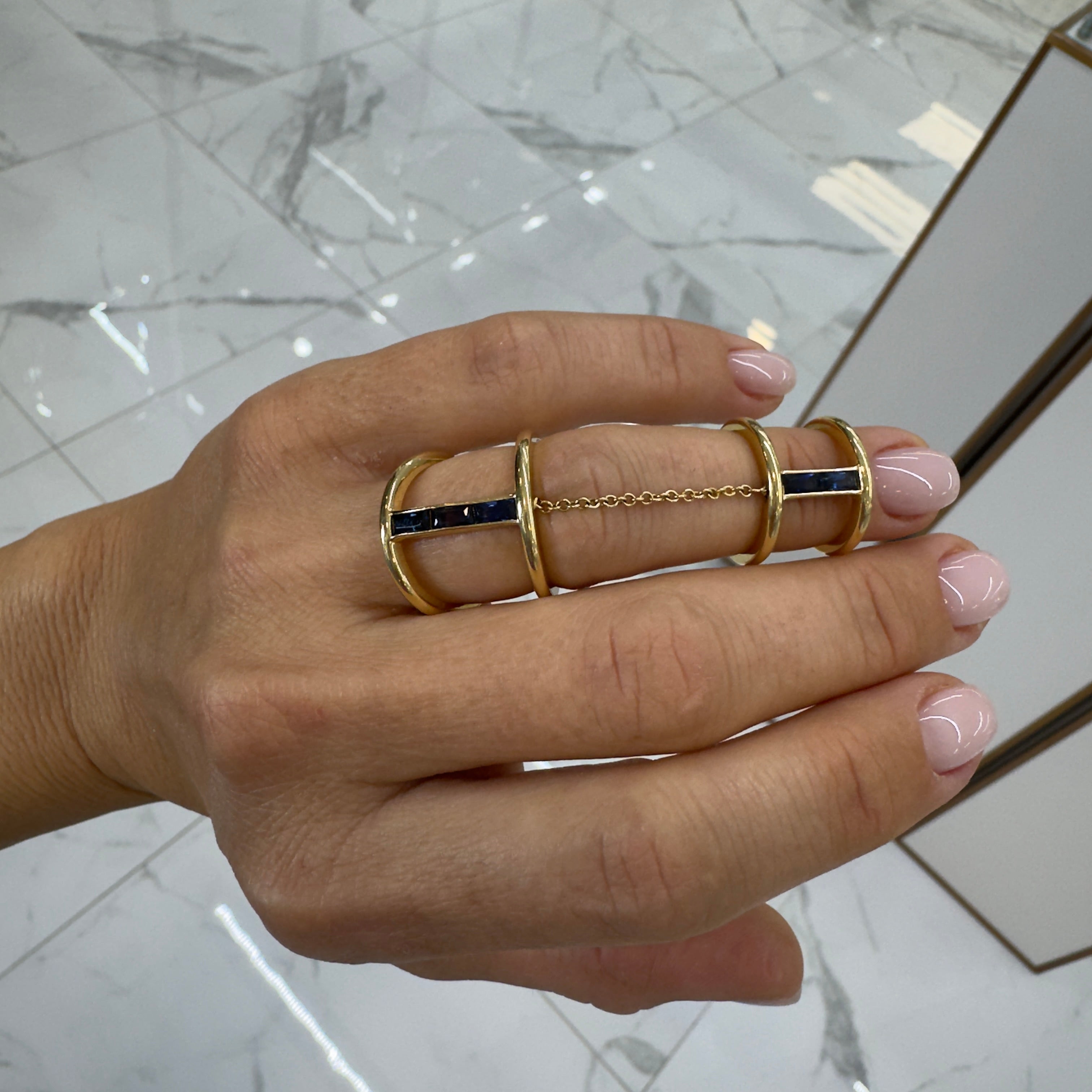 Reign 18K Yellow Gold Baguette Sapphires Two Piece Cocktail Ring