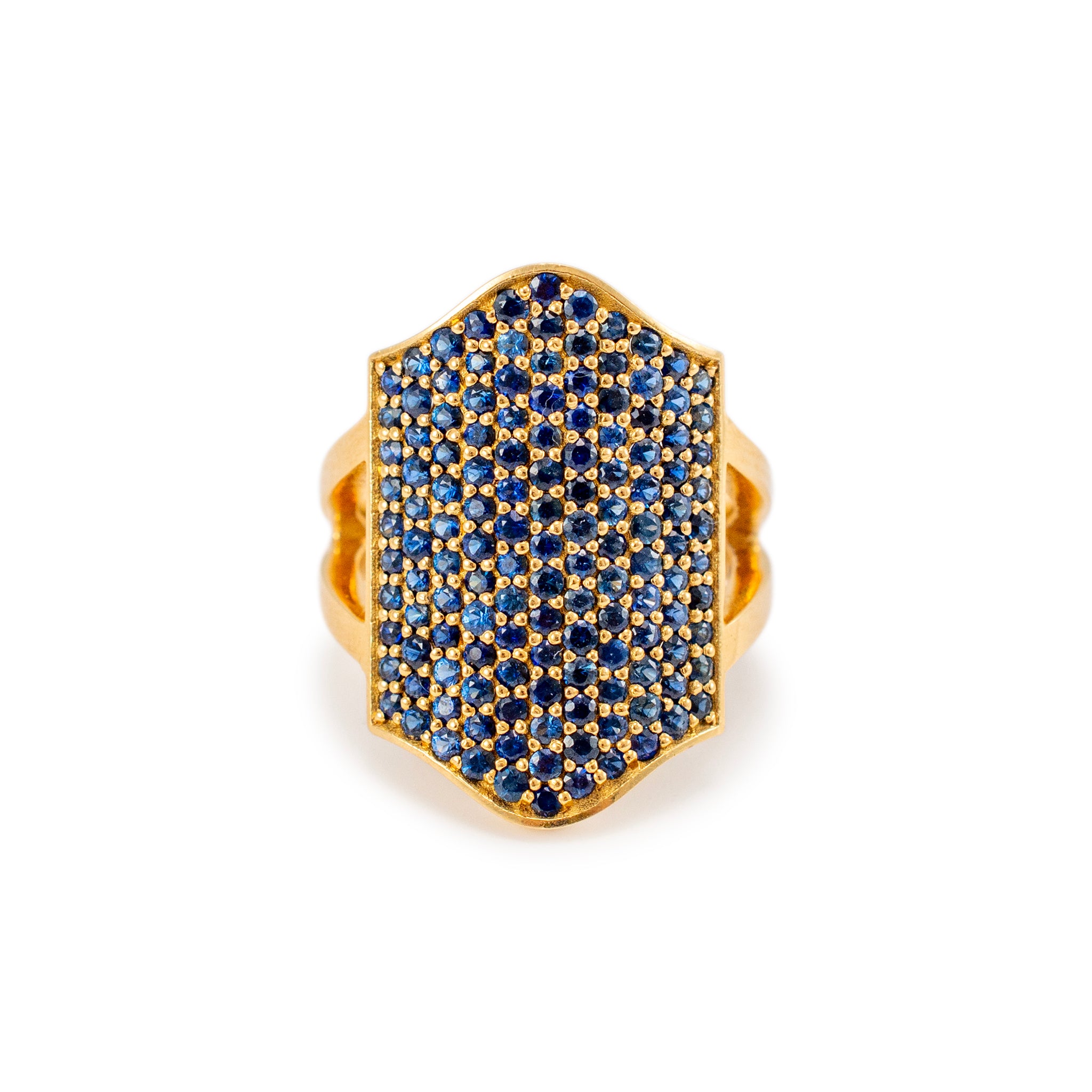 Reign 18K Yellow Gold Blue Sapphires Shield Cocktail Ring