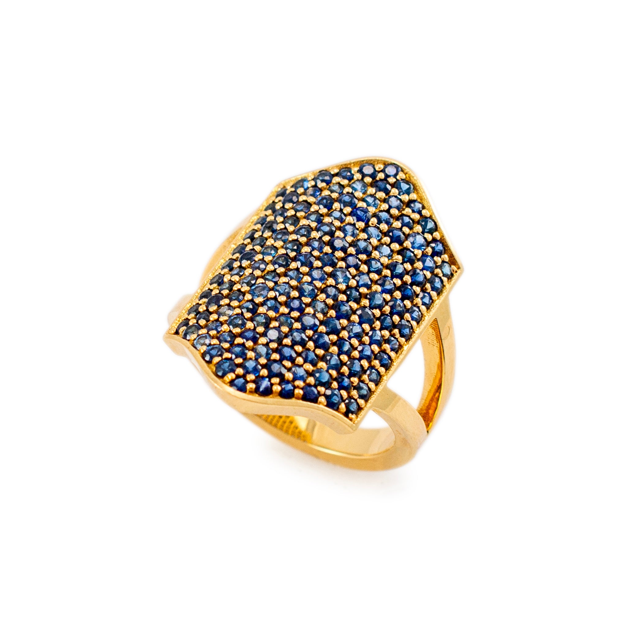 Reign 18K Yellow Gold Blue Sapphires Shield Cocktail Ring