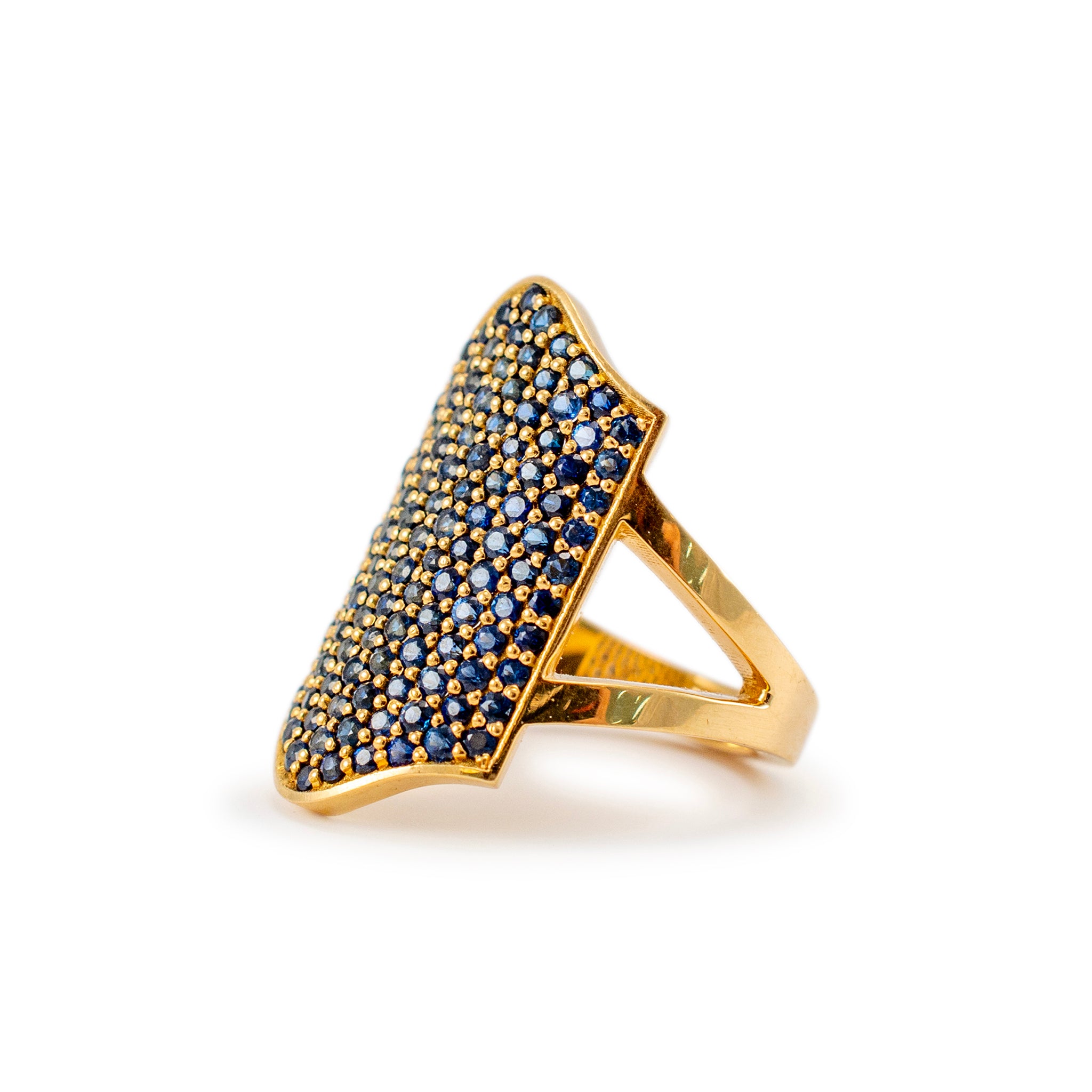 Reign 18K Yellow Gold Blue Sapphires Shield Cocktail Ring