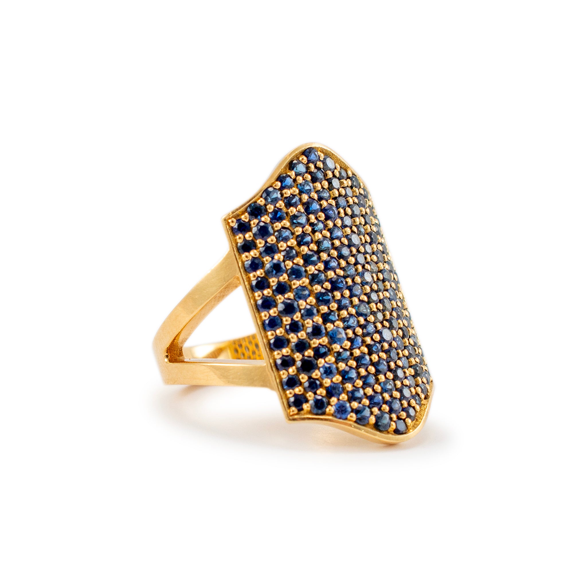 Reign 18K Yellow Gold Blue Sapphires Shield Cocktail Ring