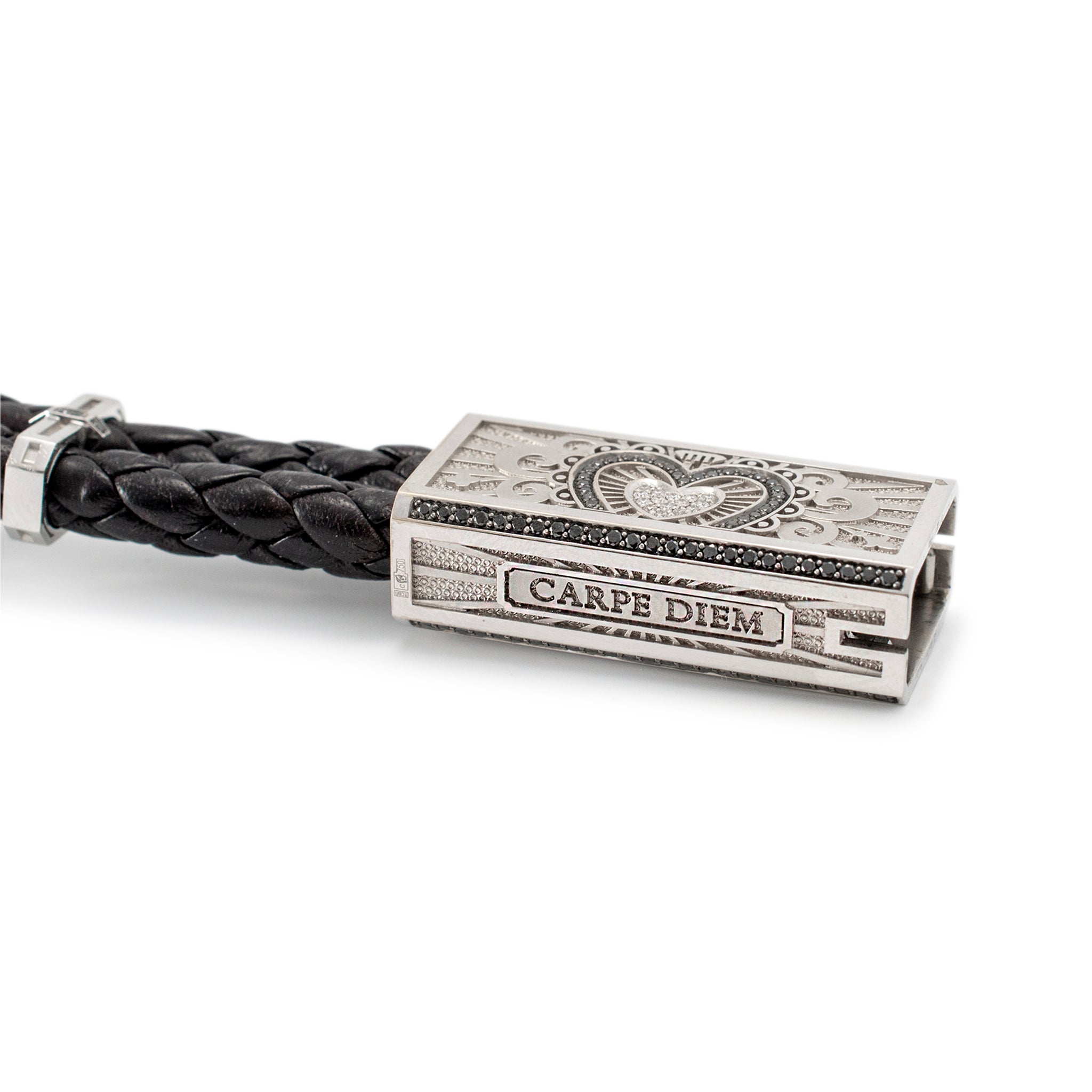 Sword Limited Black Carpe Diem 18K White Gold Titanium Heart Diamond Bracelet