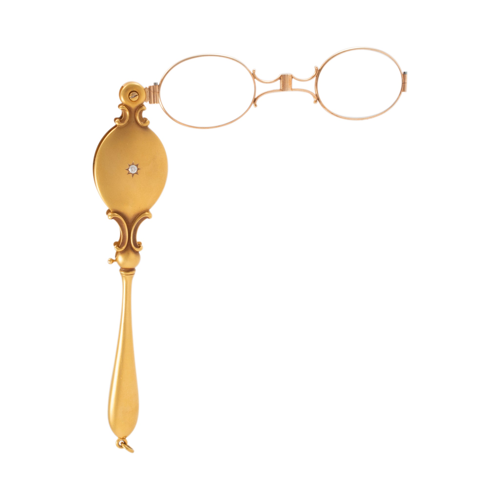 Antique 14K Yellow Gold Old European Cut Diamond Opera Lorgnette Folding Glasses