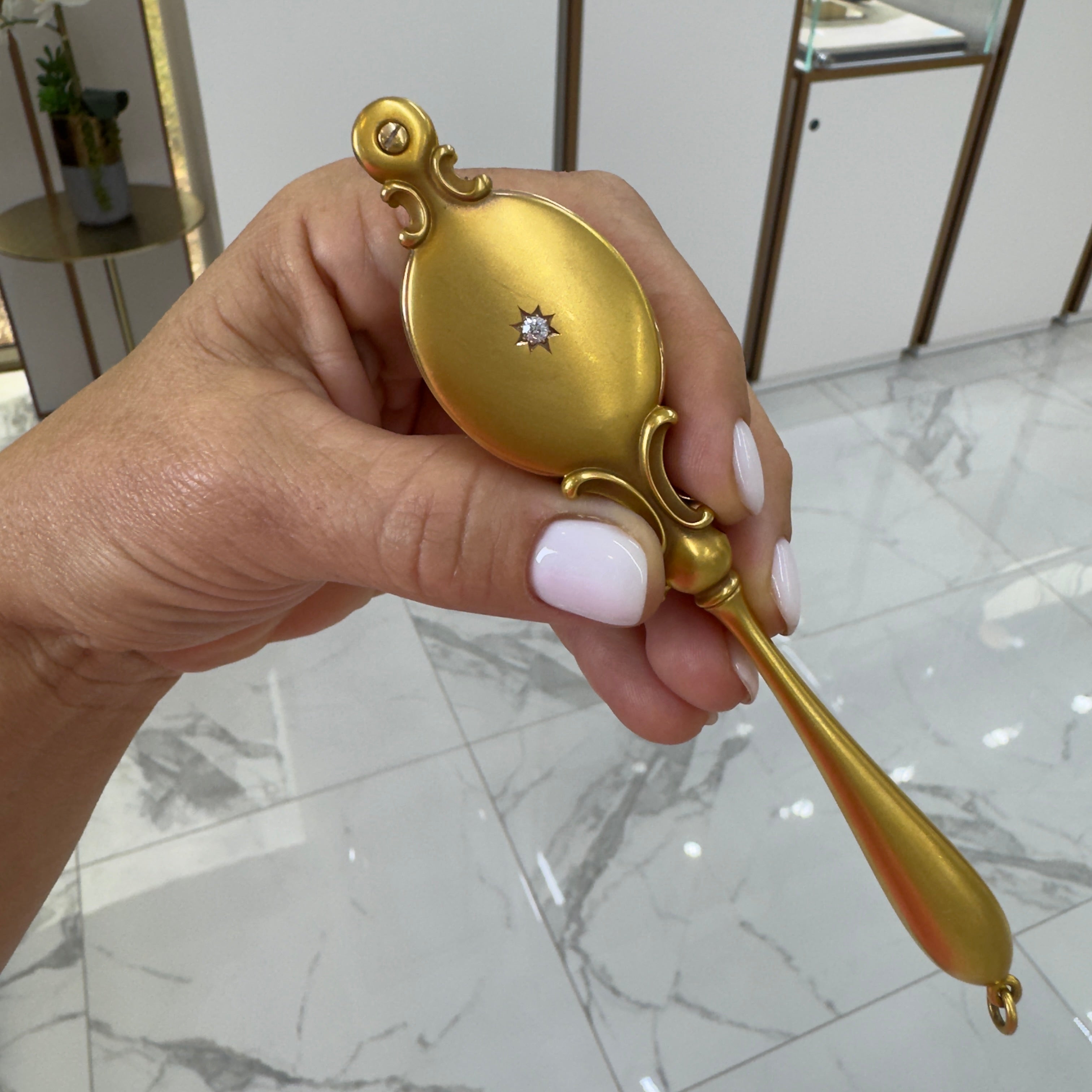 Antique 14K Yellow Gold Old European Cut Diamond Opera Lorgnette Folding Glasses