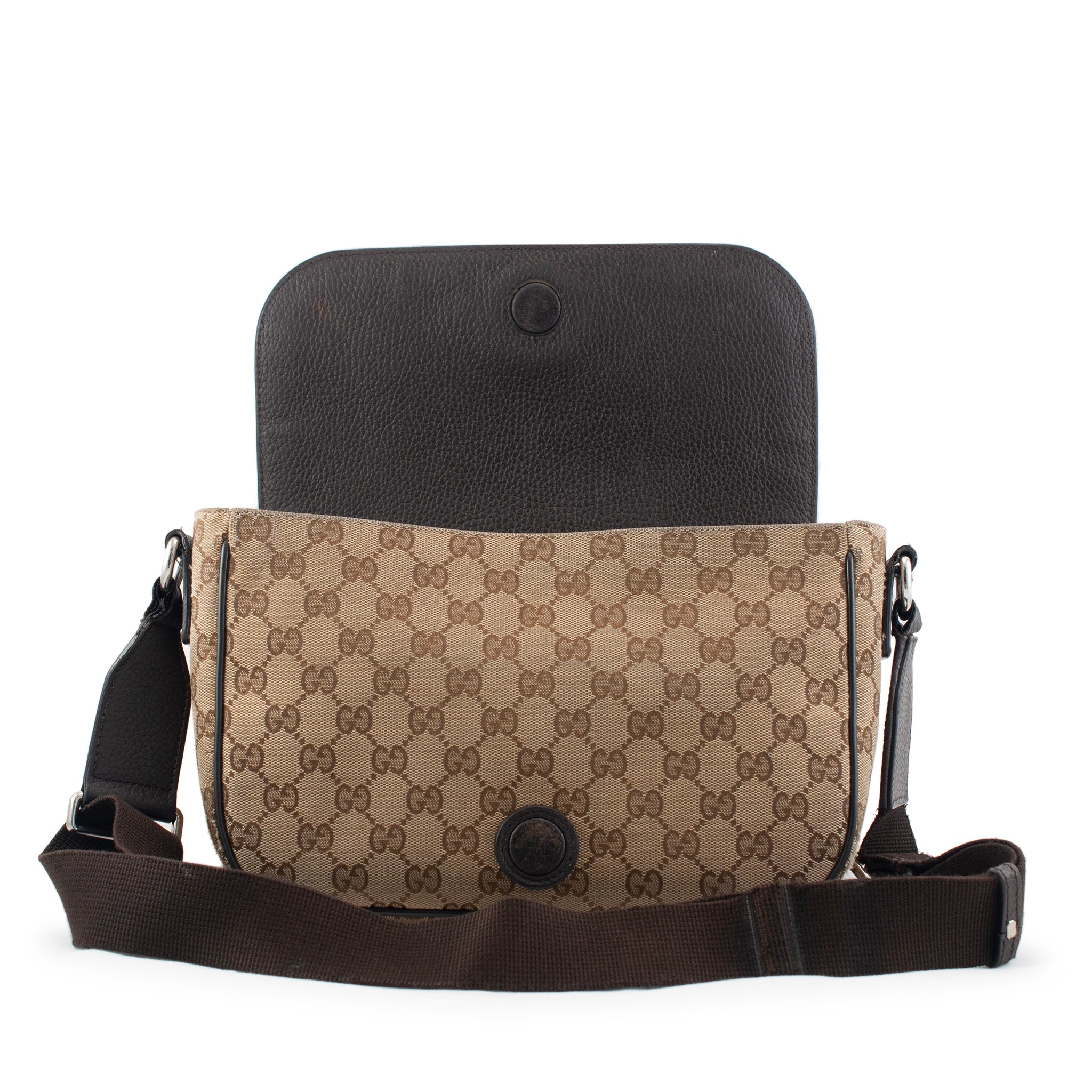 Gucci Monogram GG Canvas 807401990 Brown & Beige Flap Cross Body Messenger Bag