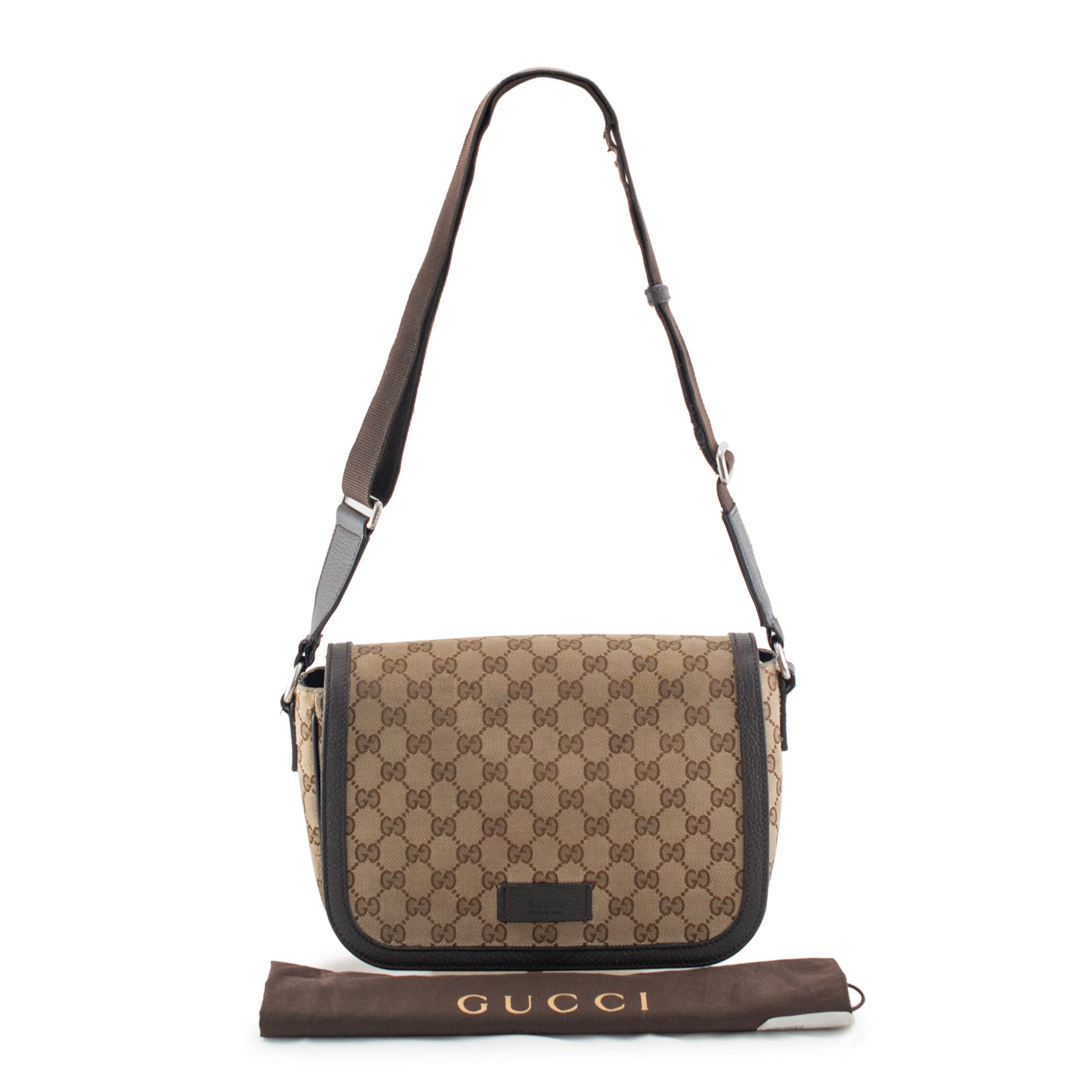 Gucci Monogram GG Canvas 807401990 Brown & Beige Flap Cross Body Messenger Bag