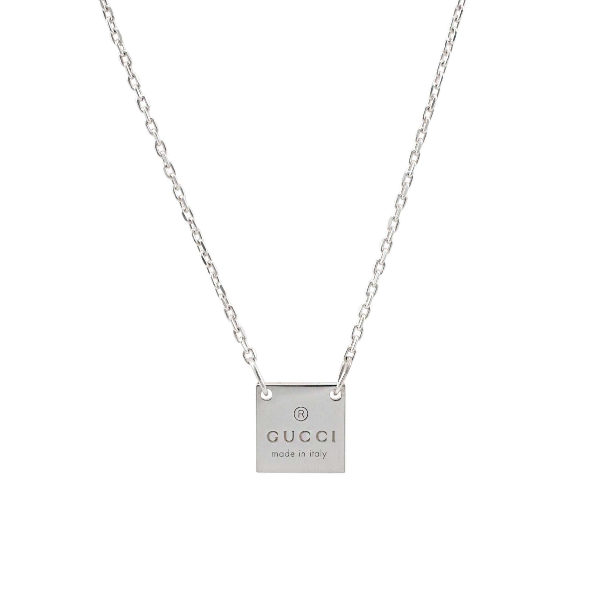Gucci 925 Sterling Silver Ladies Square Tag Pendant Necklace