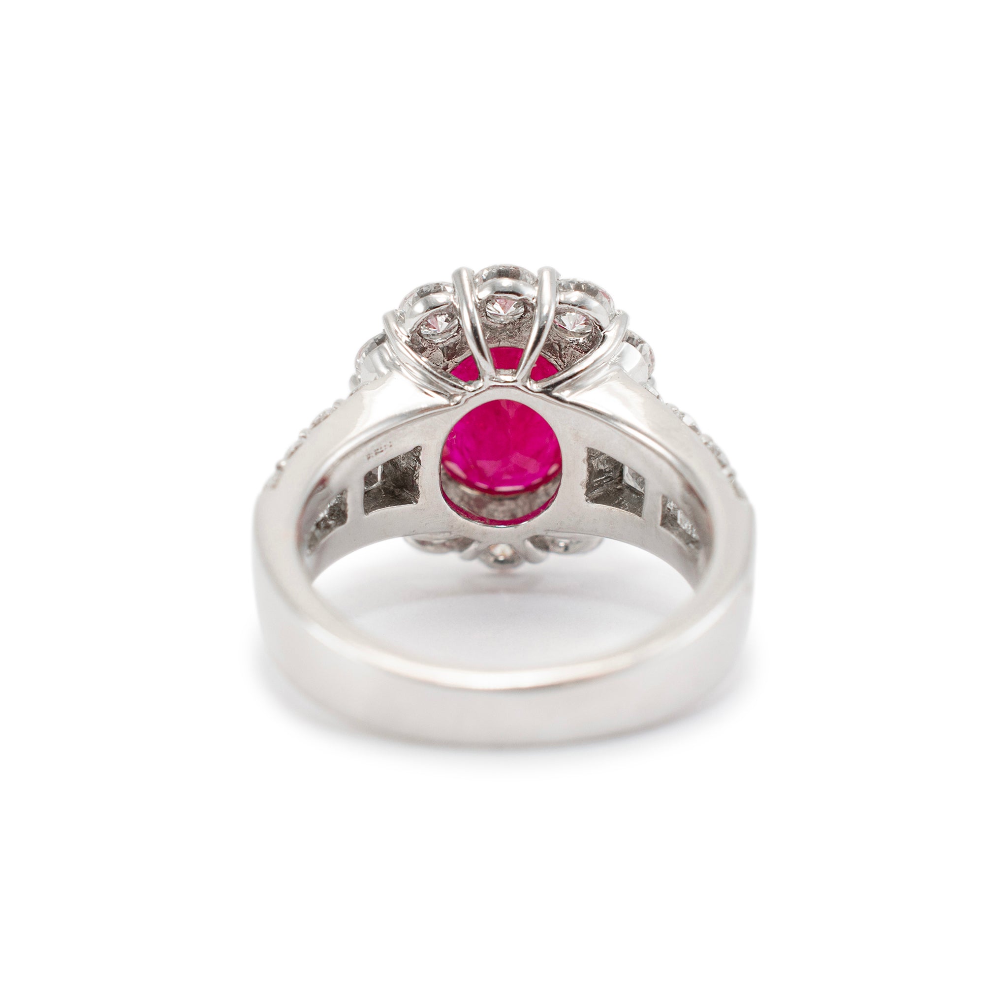 Ladies 18K White Gold Ruby Halo Accented Diamond Cocktail Ring