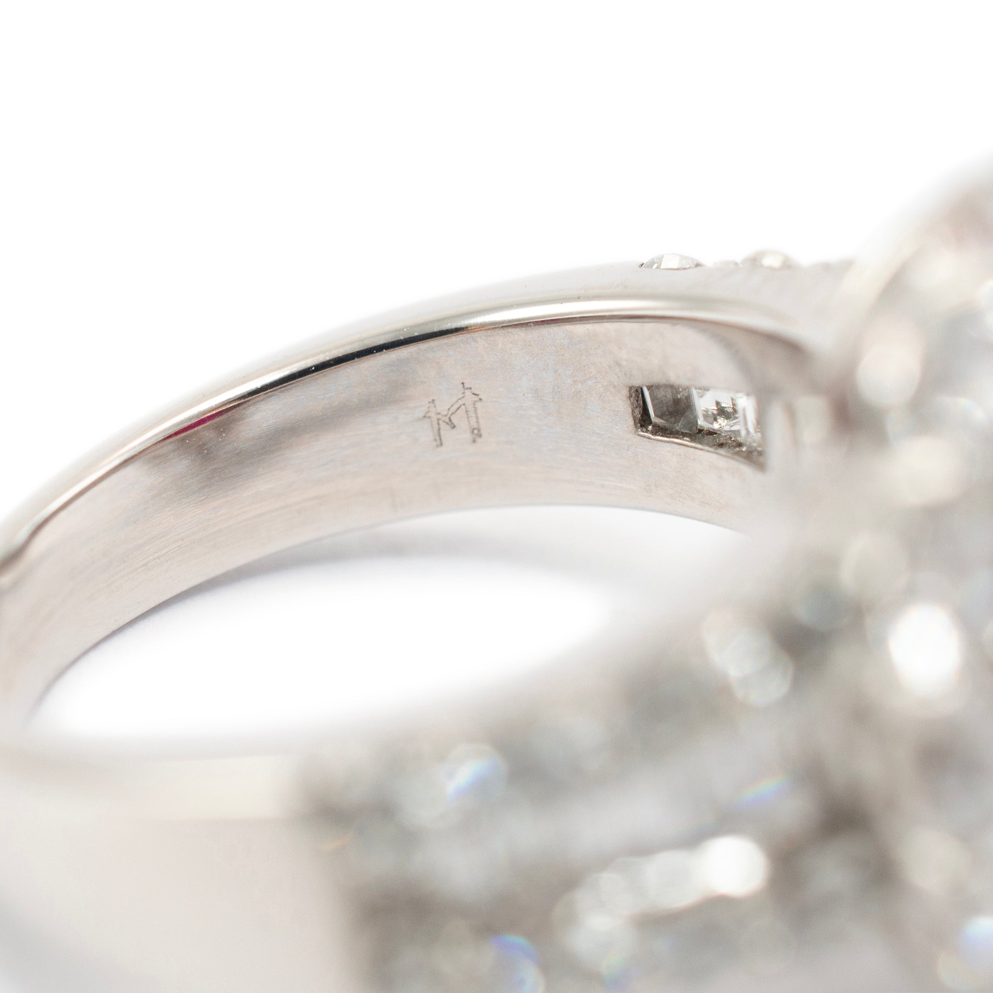 Ladies 18K White Gold Ruby Halo Accented Diamond Cocktail Ring