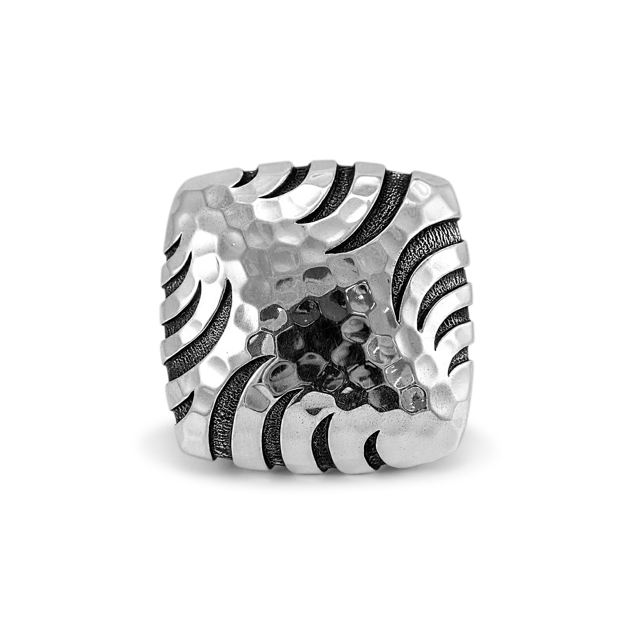 John Hardy 925 Sterling Silver Palu Macan Square Hammered Stripe Cocktail Ring
