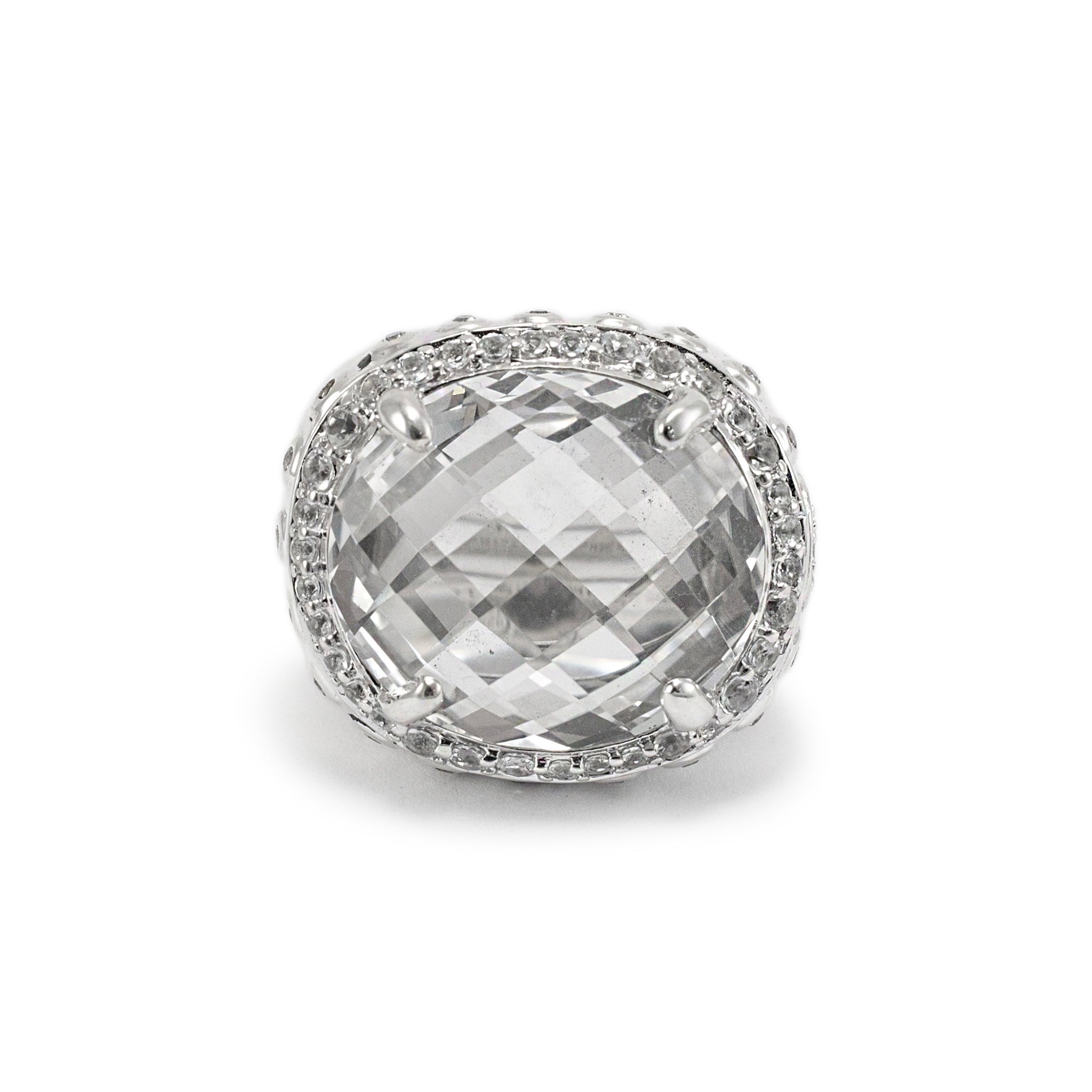 John Hardy 925 Sterling Silver White Topaz Bamboo Batu Dome Cocktail Ring