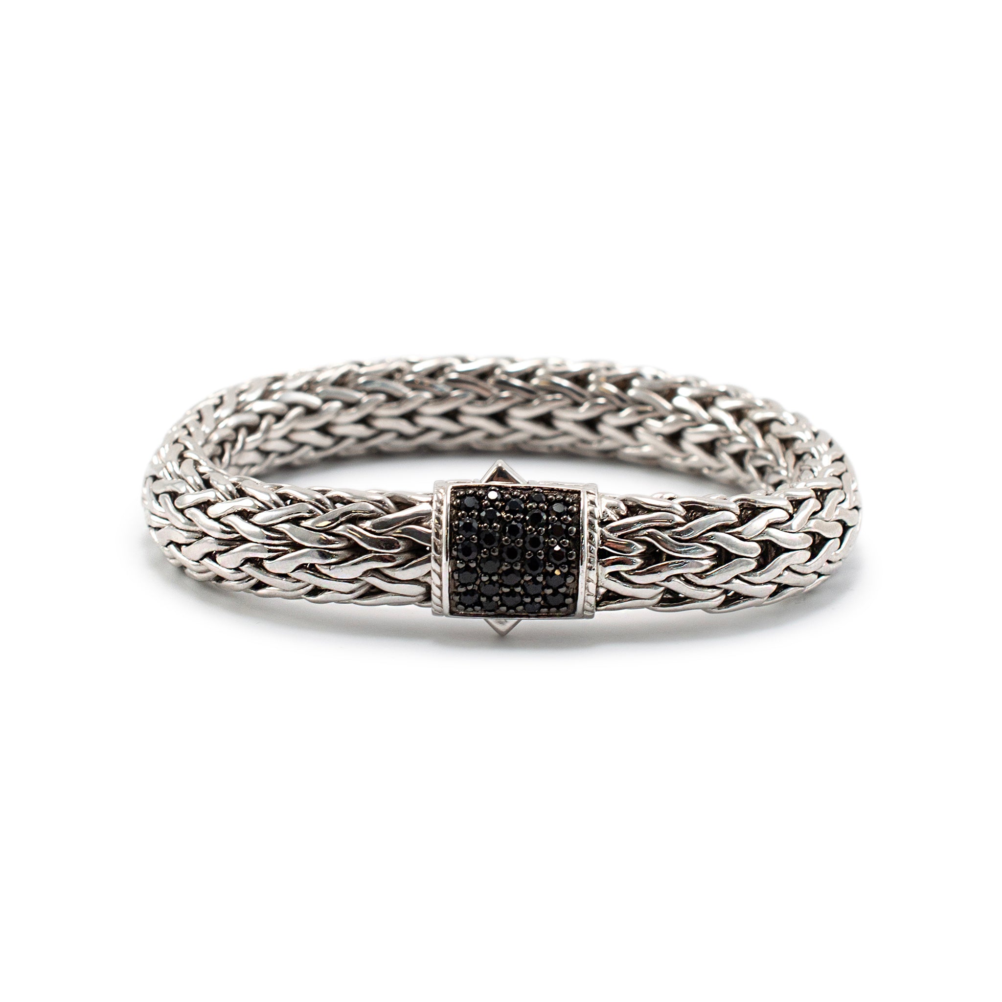 John Hardy 925 Sterling Silver Pave Black Sapphire Icon Link Bracelet 10.5mm