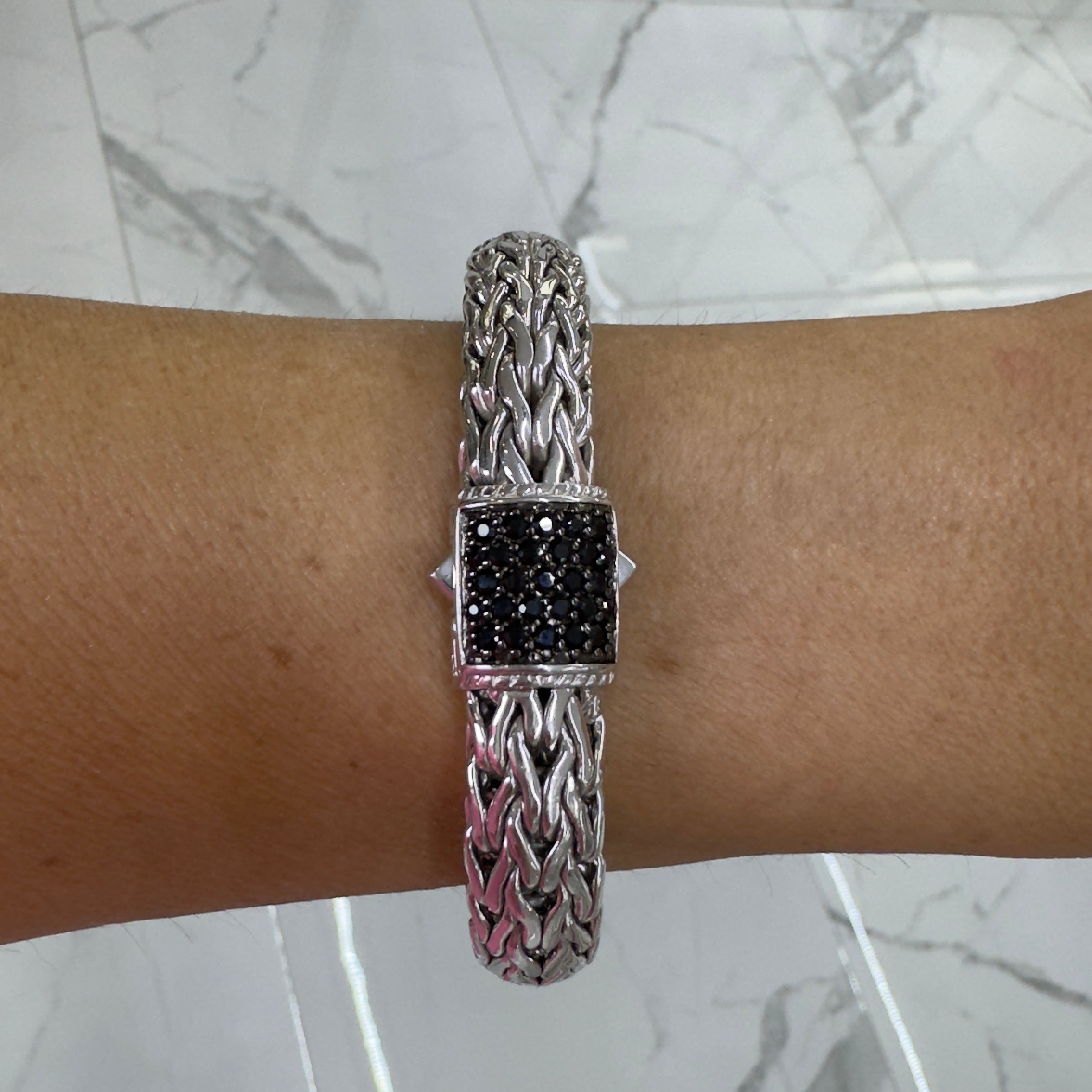 John Hardy 925 Sterling Silver Pave Black Sapphire Icon Link Bracelet 10.5mm