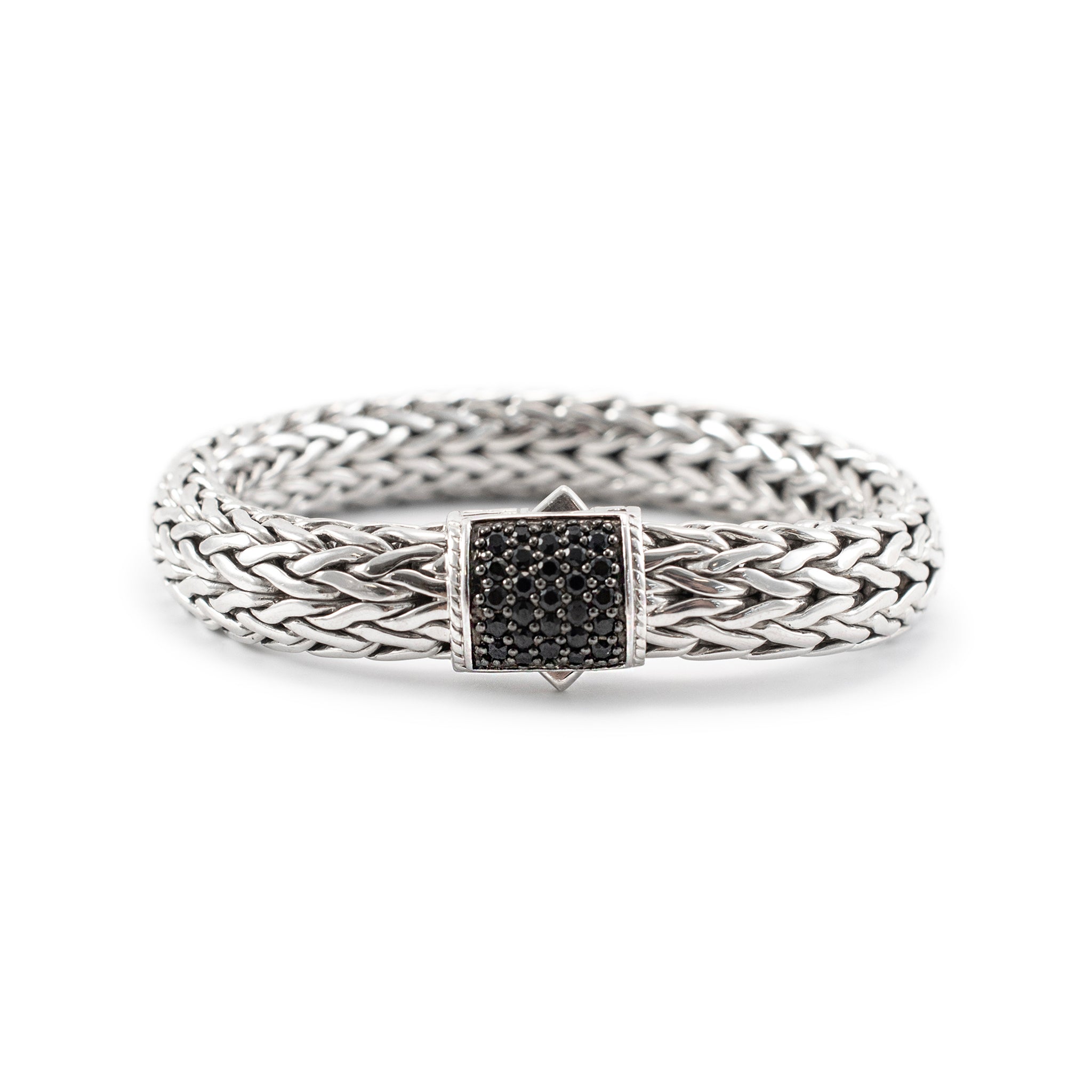 John Hardy 925 Sterling Silver Pave Black Sapphire Icon Link Bracelet 10.5mm