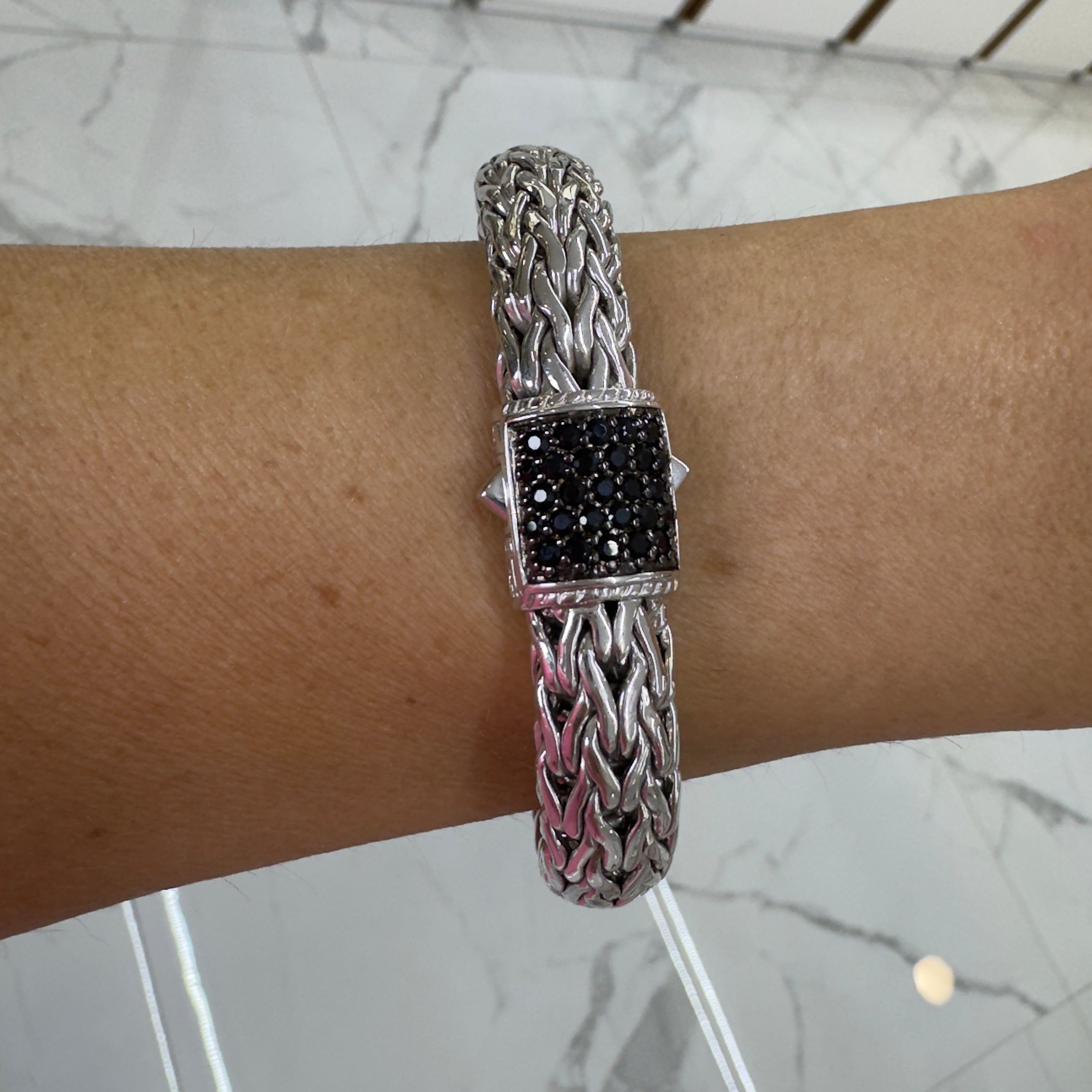 John Hardy 925 Sterling Silver Pave Black Sapphire Icon Link Bracelet 10.5mm