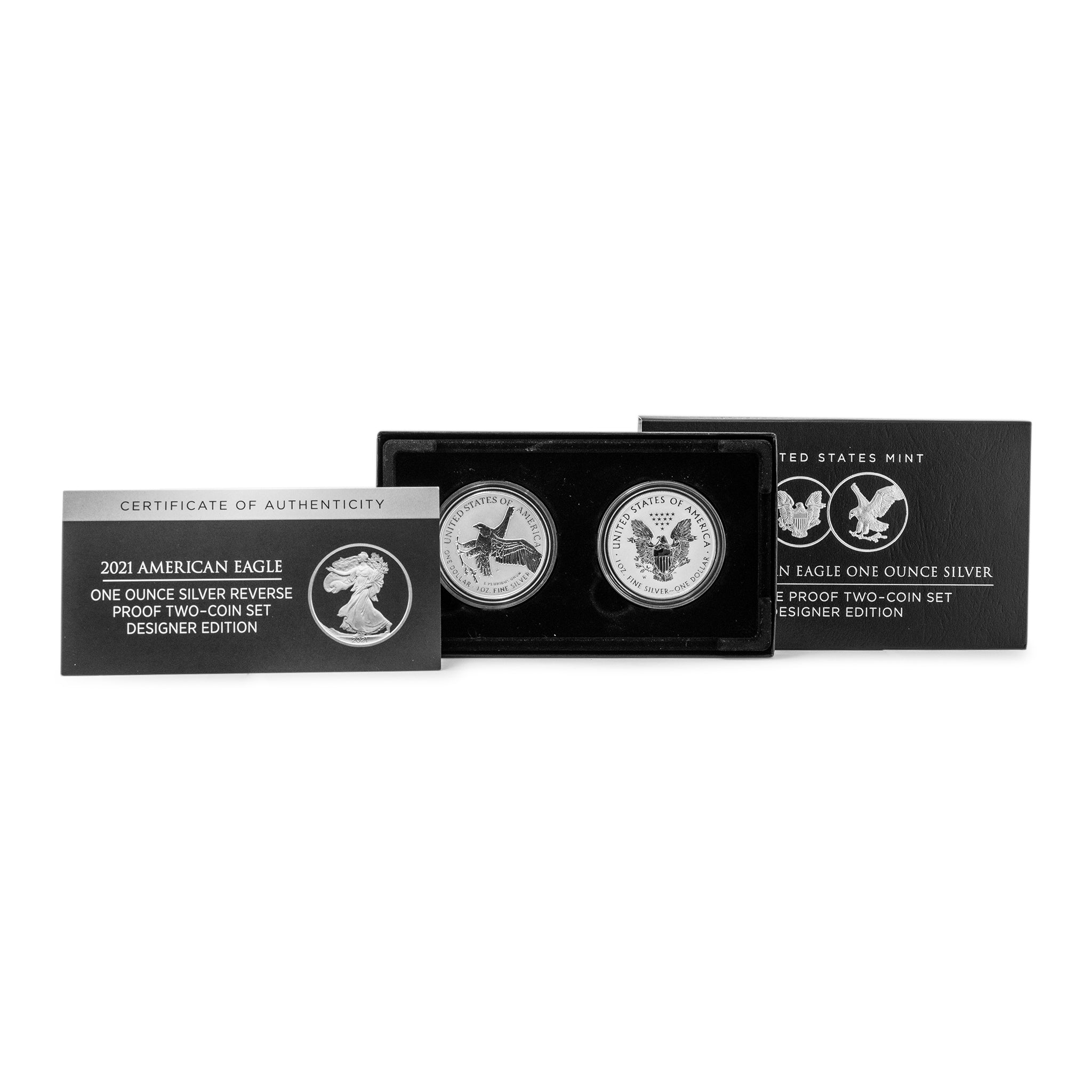 2021 Reverse Proof 1OZ .999 Fine Silver $1 American Eagle Two Coin Set