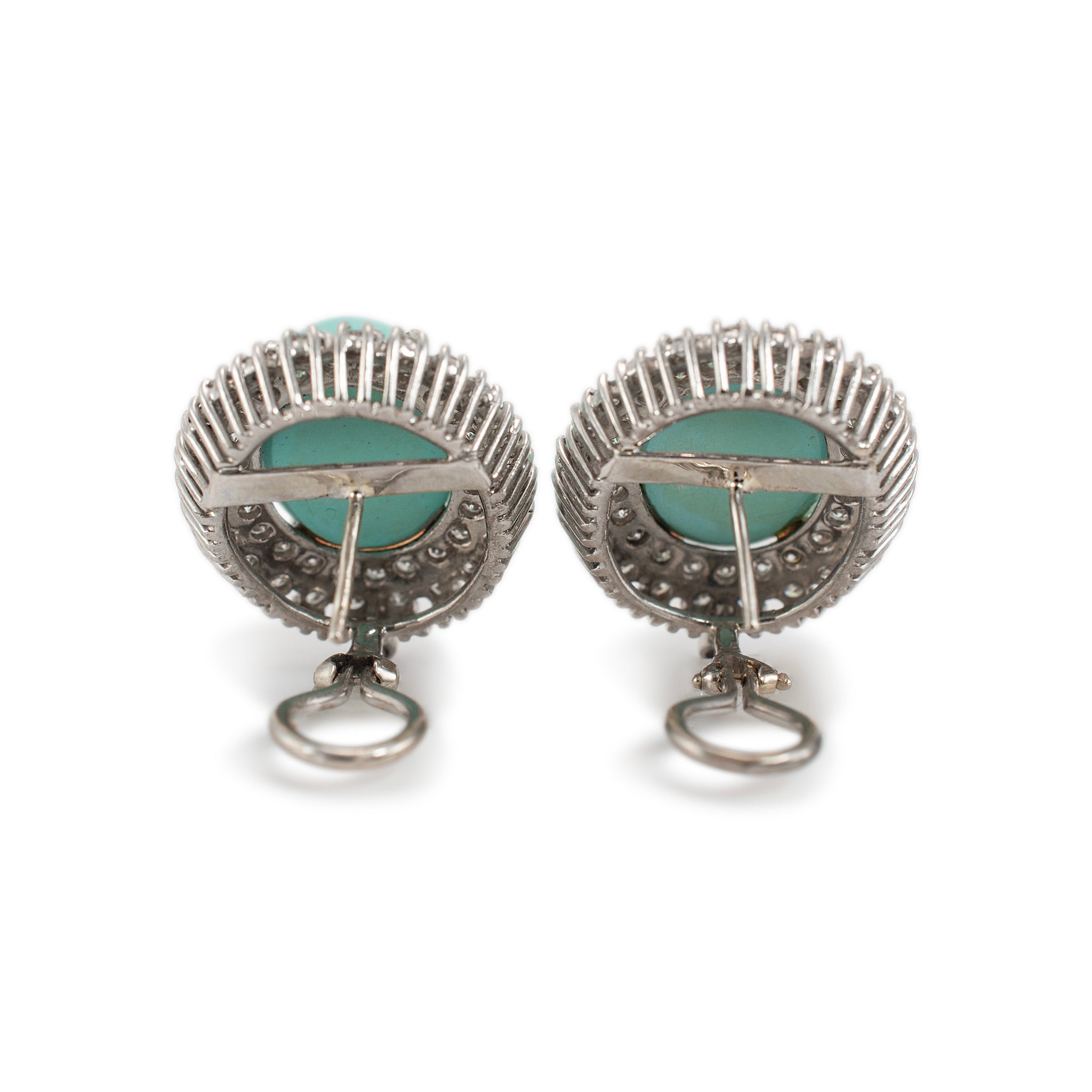 Ladies Vintage Mixed Metals Turquoise Halo Diamond Clip on Stud Earrings