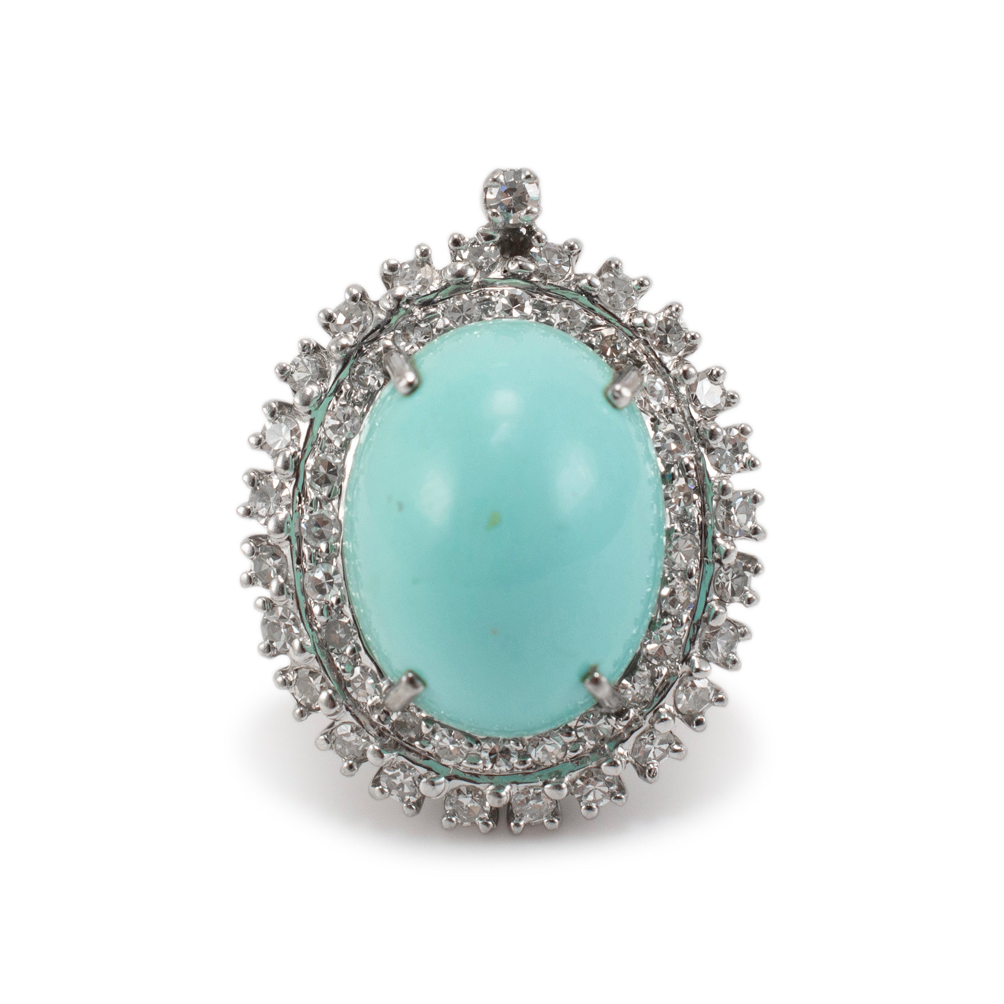 Ladies Vintage Mixed Metals Turquoise Halo Diamond Clip on Stud Earrings