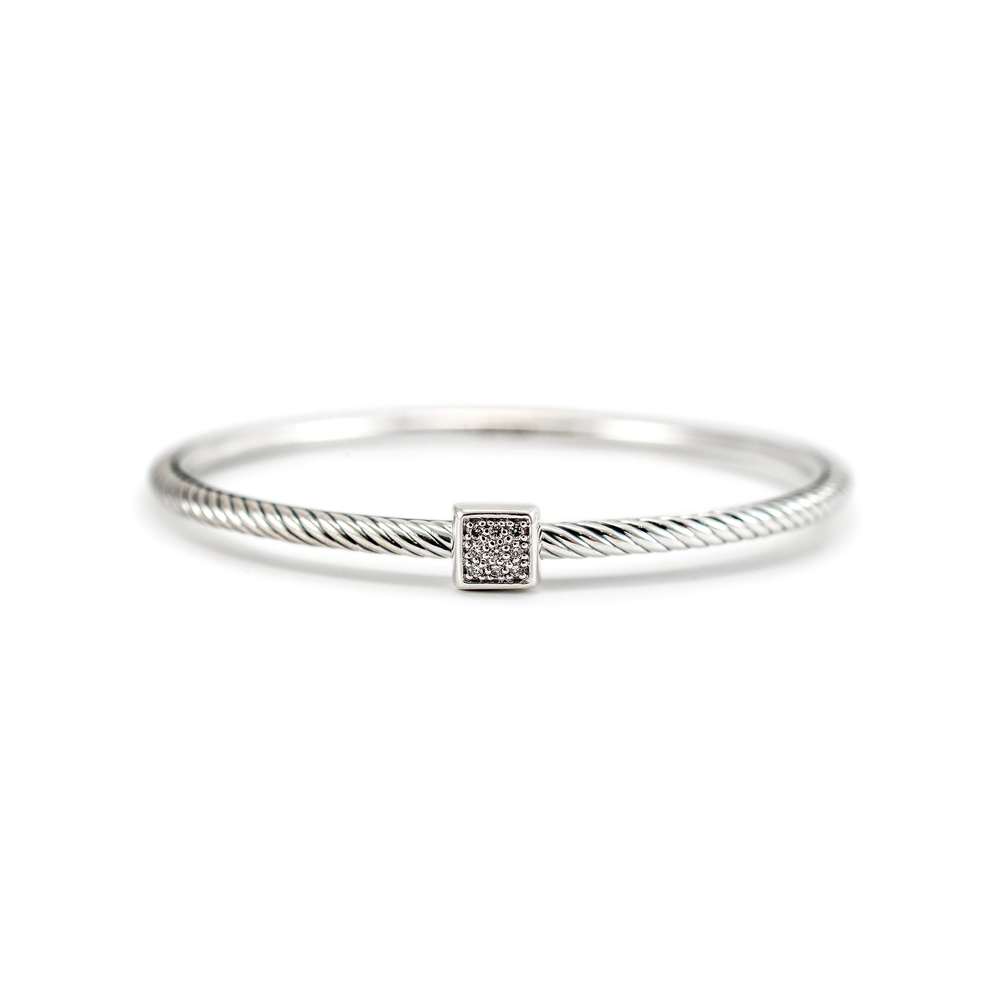 David Yurman 925 Sterling Silver Confetti Pave Diamond Cable Bangle Bracelet