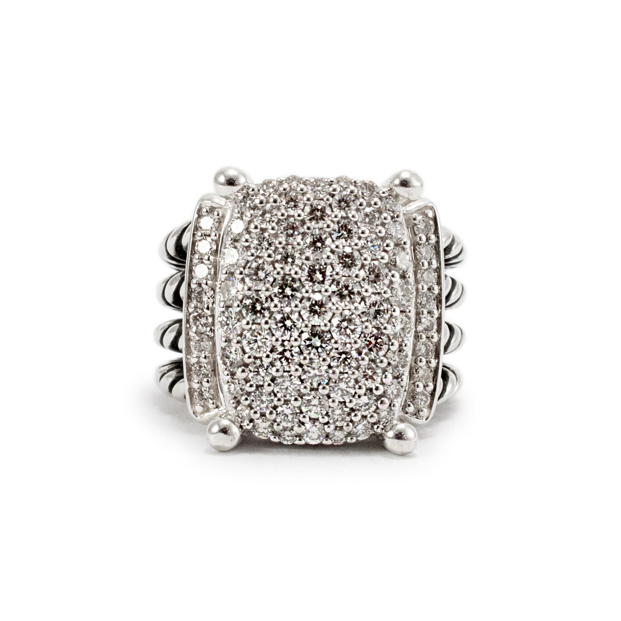 David Yurman 925 Sterling Silver Wheaton Diamond Cocktail Ring
