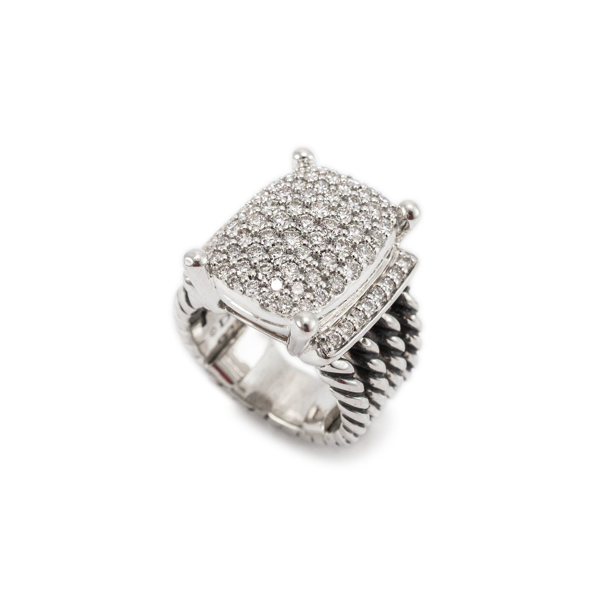David Yurman 925 Sterling Silver Wheaton Diamond Cocktail Ring
