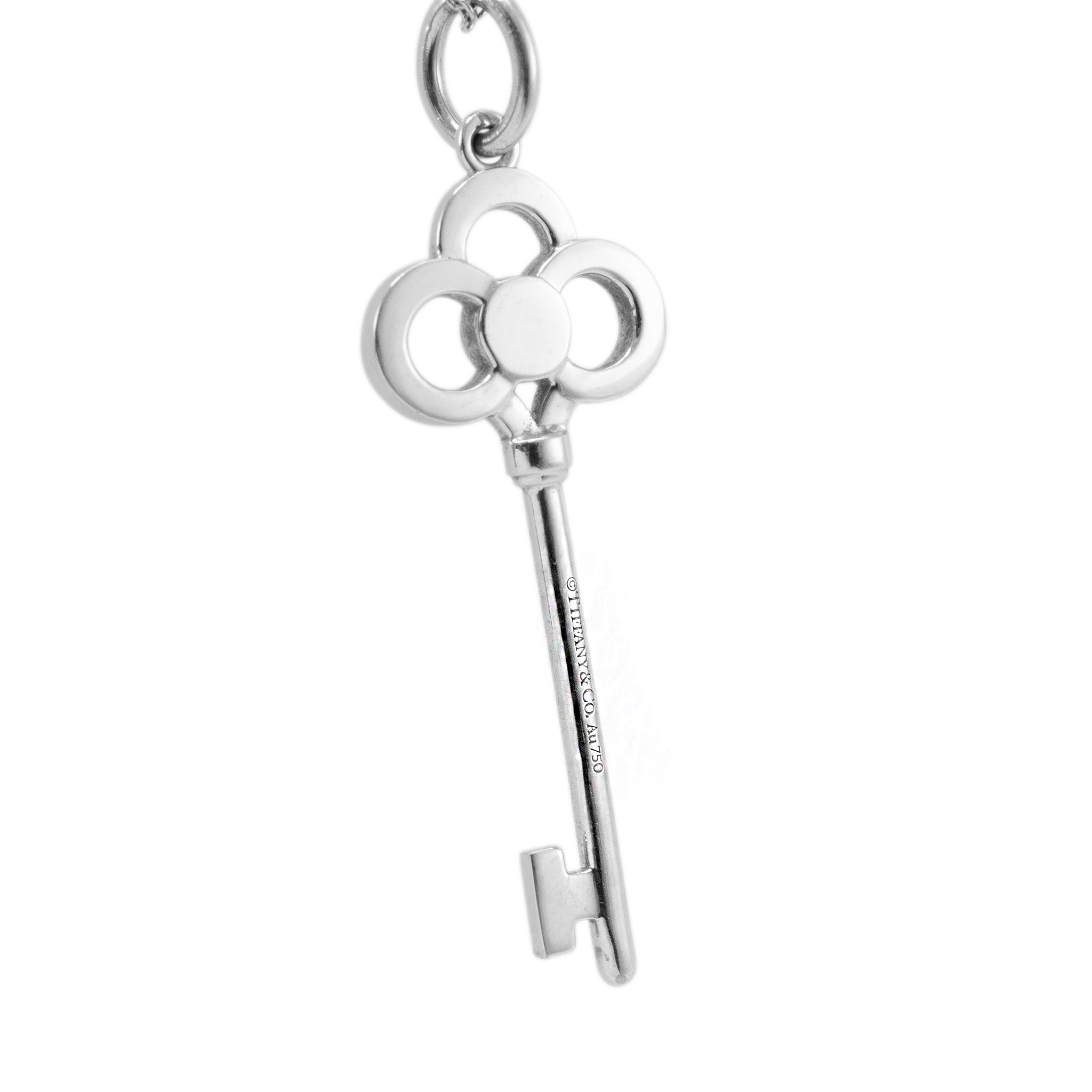 Tiffany & Co. Keys 18K White Gold Pave Diamond Mini Crown Key Pendant Necklace