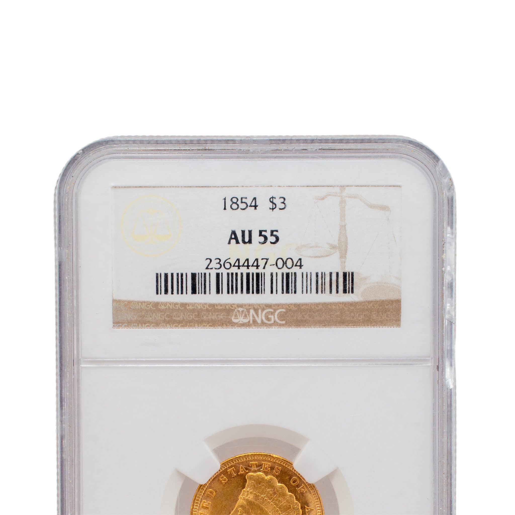 1854 NGC AU55 Gold $3 Indian Princess Head Coin