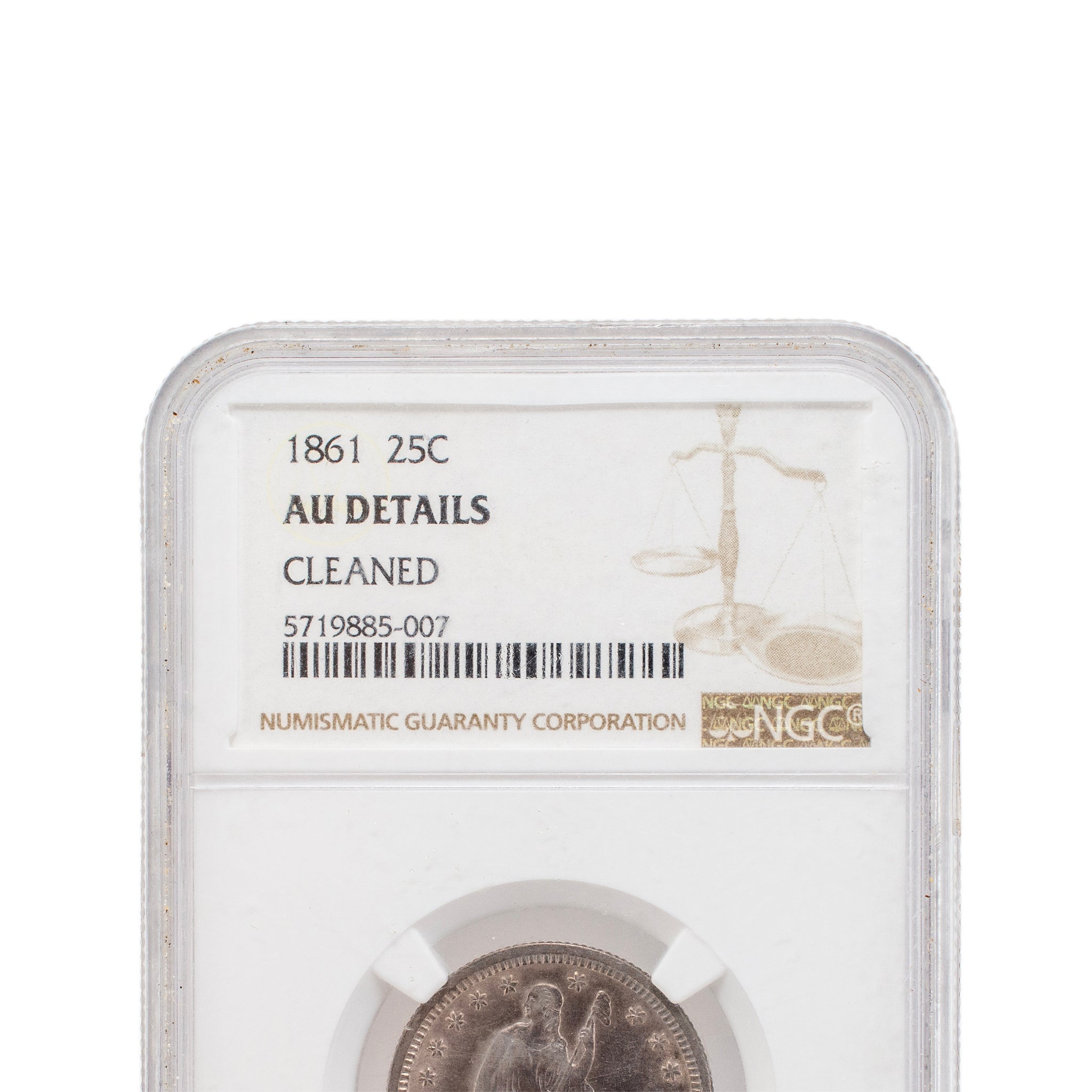 1861 NGC AU Details-Cleaned Silver 25C Seated Liberty Coin