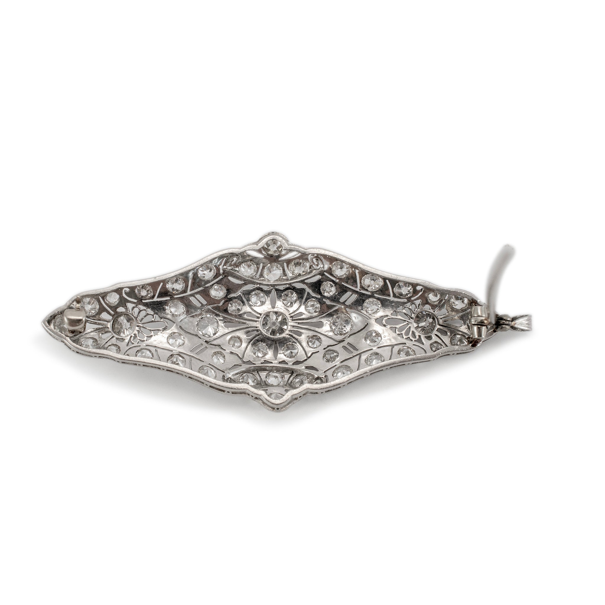 Antique Platinum Filitgreed Old European Cut Diamond Brooch Pendant