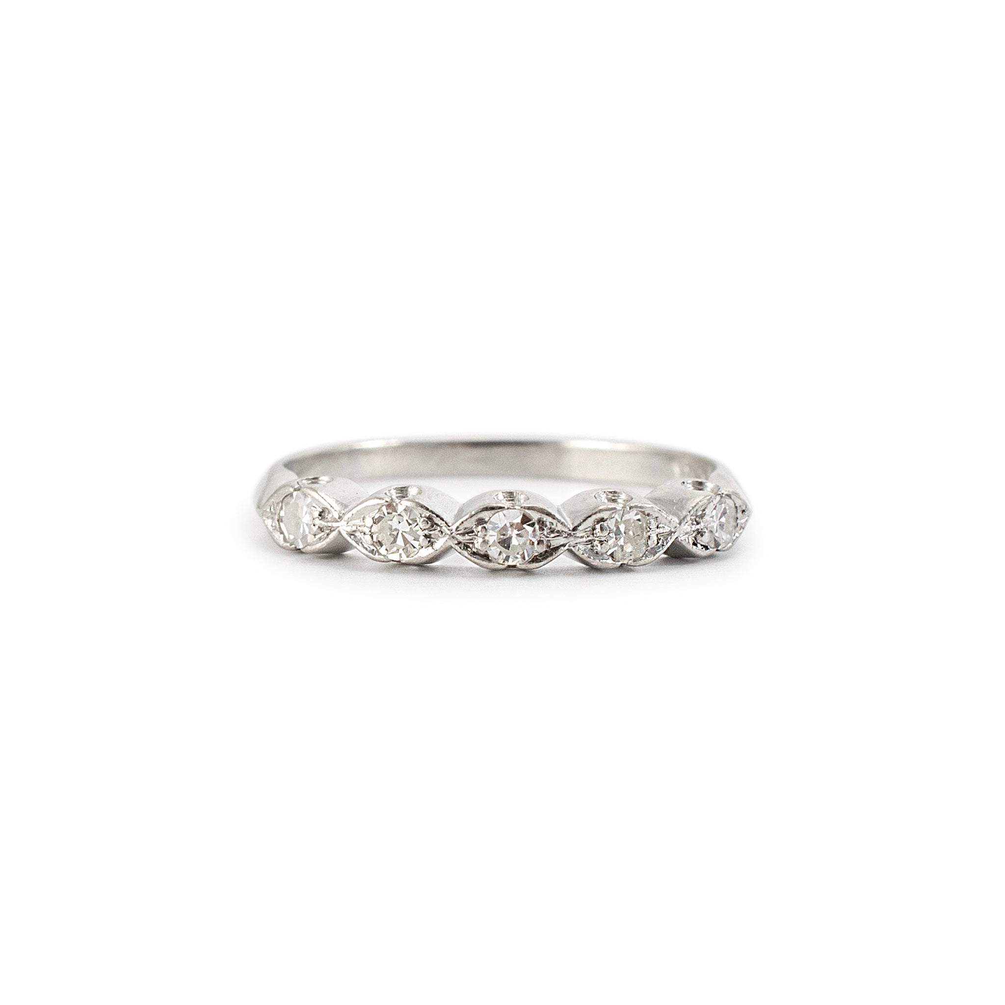 Vintage Platinum Five Single Cut Diamond Half Eternity Wedding Band