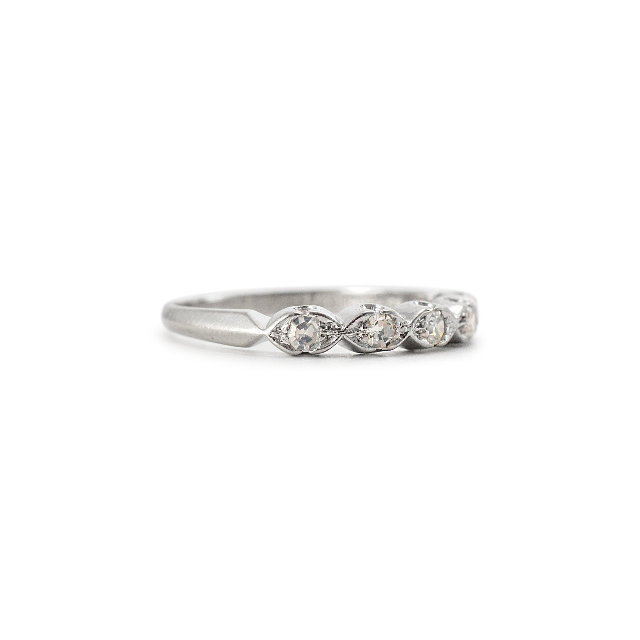 Vintage Platinum Five Single Cut Diamond Half Eternity Wedding Band