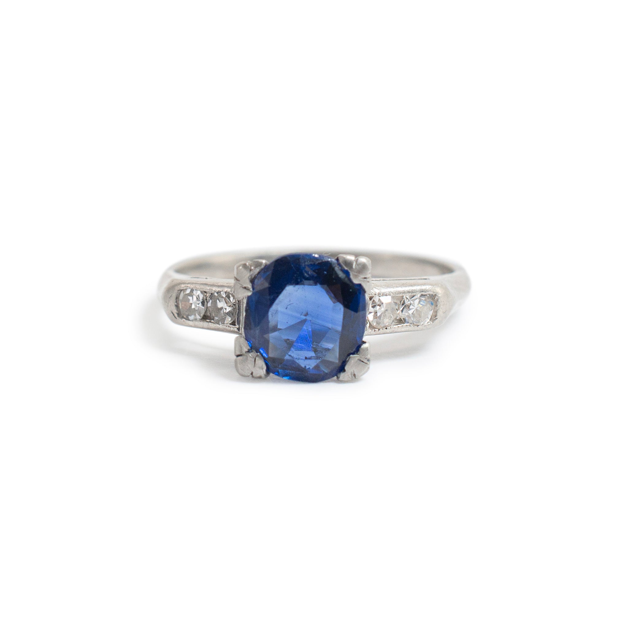 Vintage Platinum GIA Cambodia No Heat Sapphire Diamond Cocktail Ring