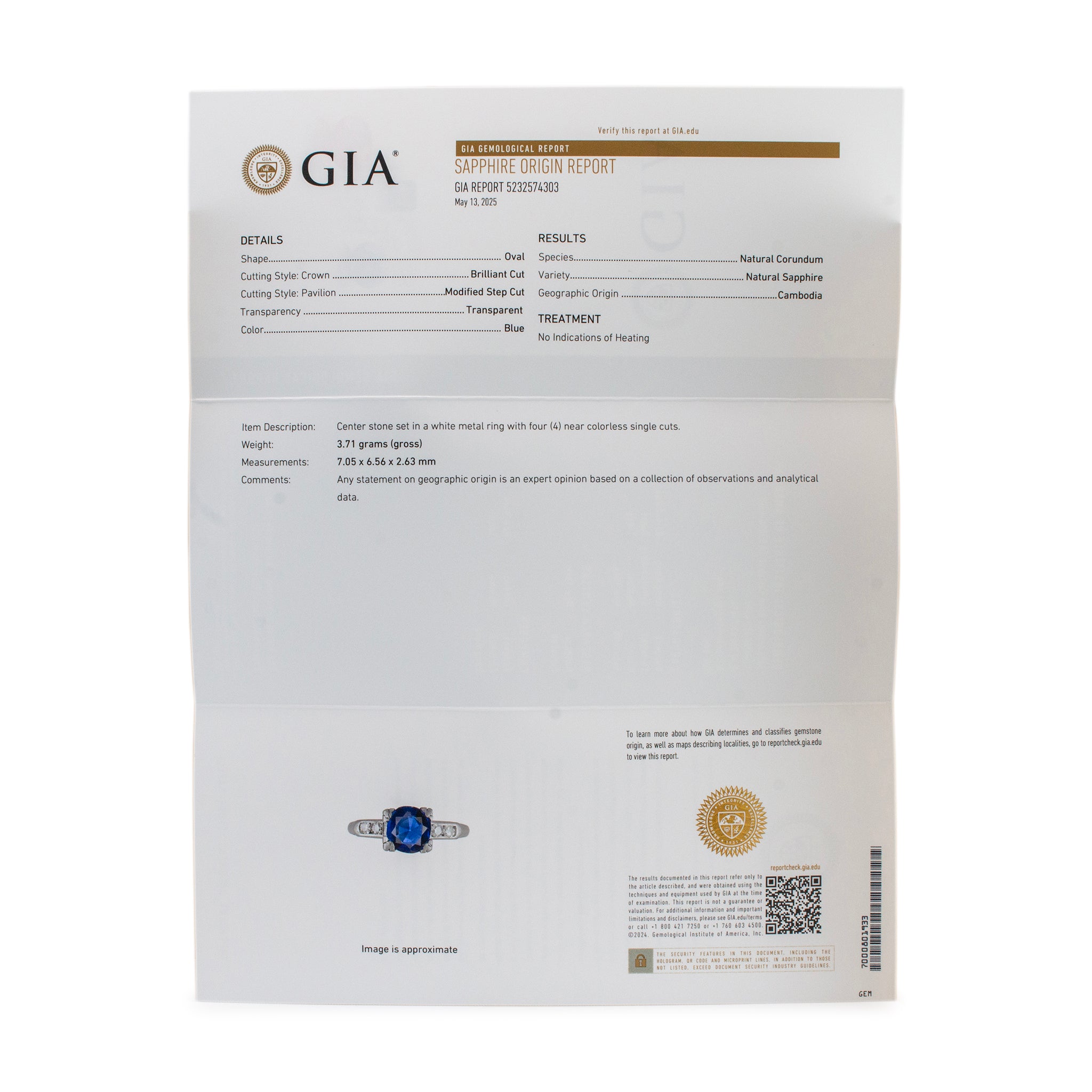 Vintage Platinum GIA Cambodia No Heat Sapphire Diamond Cocktail Ring