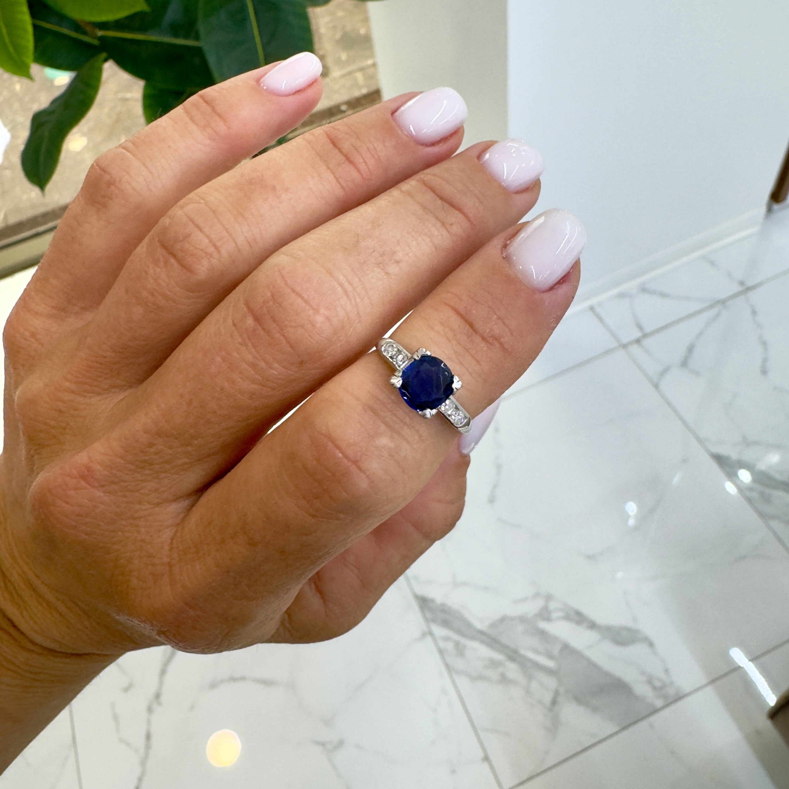 Vintage Platinum GIA Cambodia No Heat Sapphire Diamond Cocktail Ring