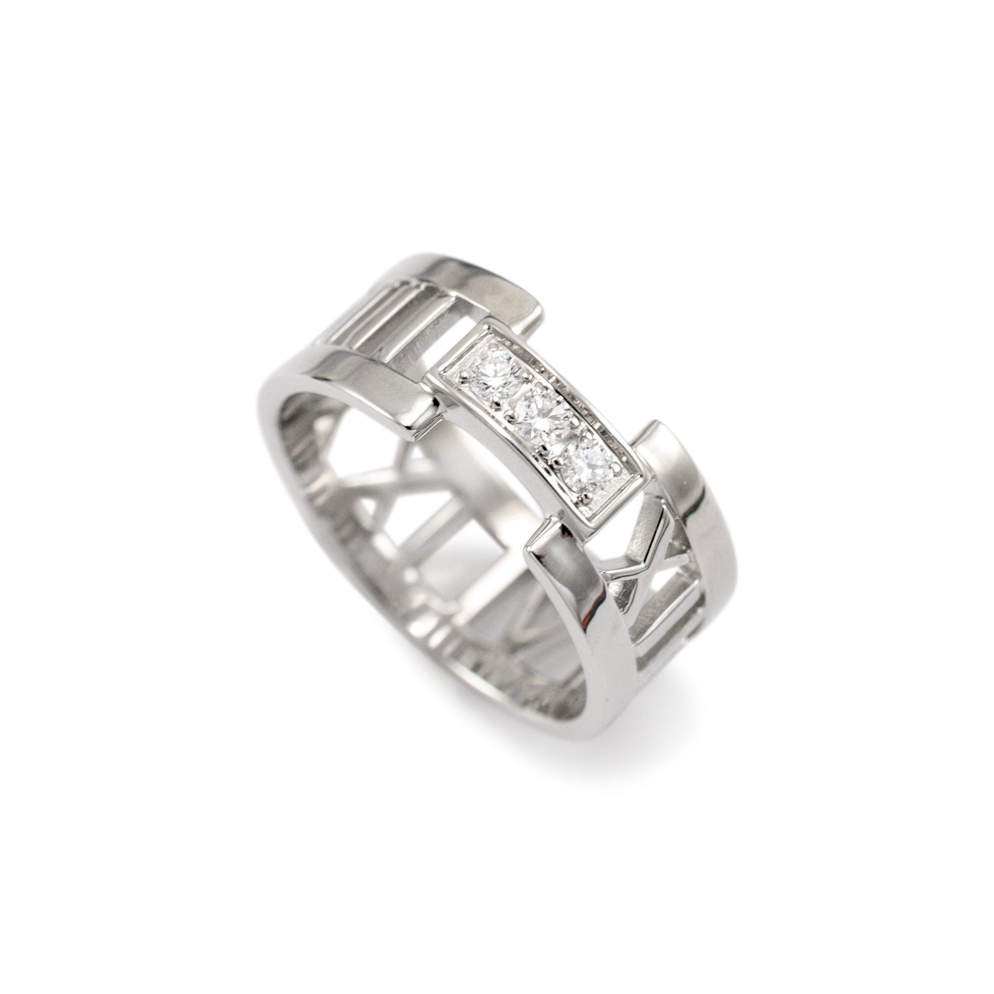 Tiffany & Co. Atlas 18K White Gold Three Diamond Open Band Ring