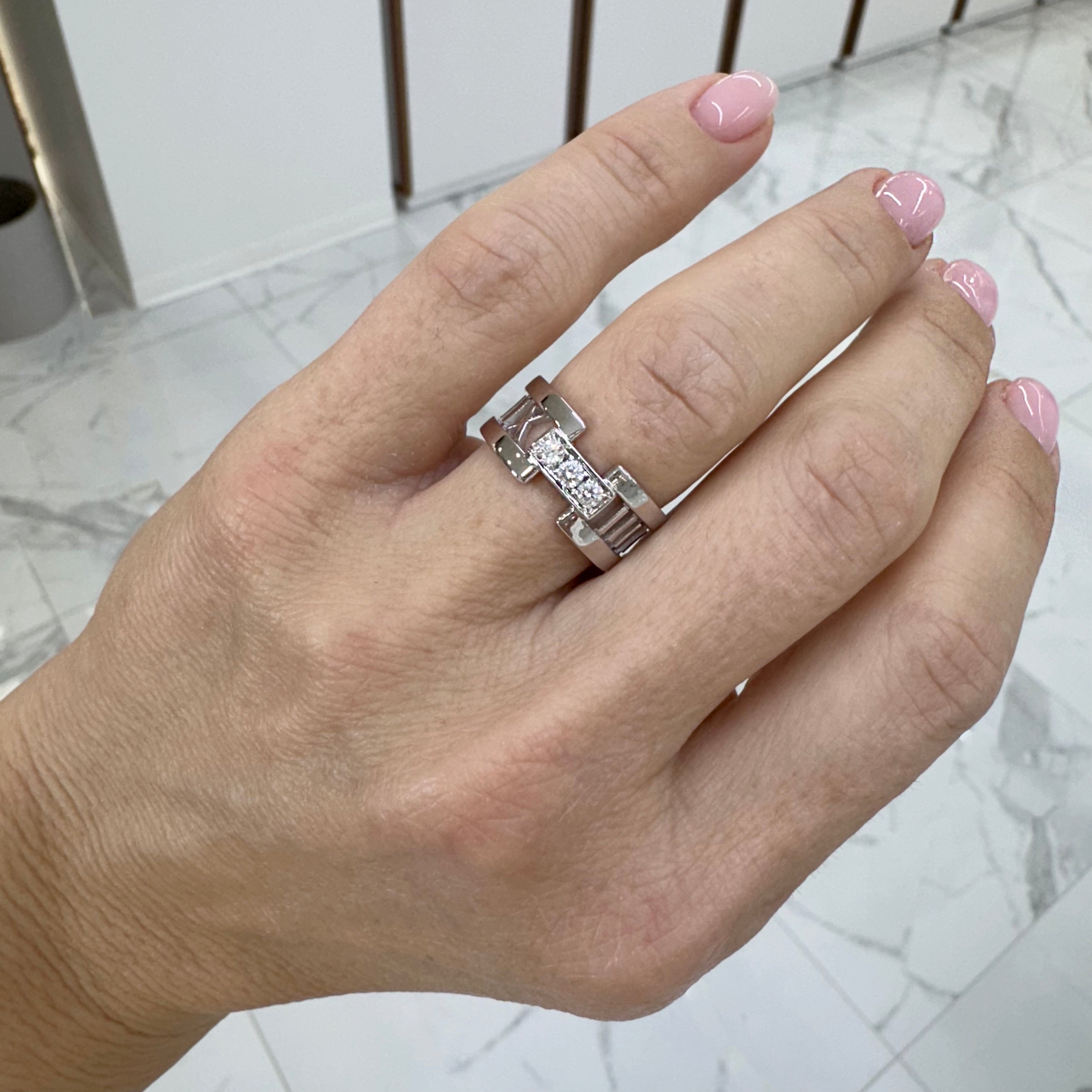 Tiffany & Co. Atlas 18K White Gold Three Diamond Open Band Ring