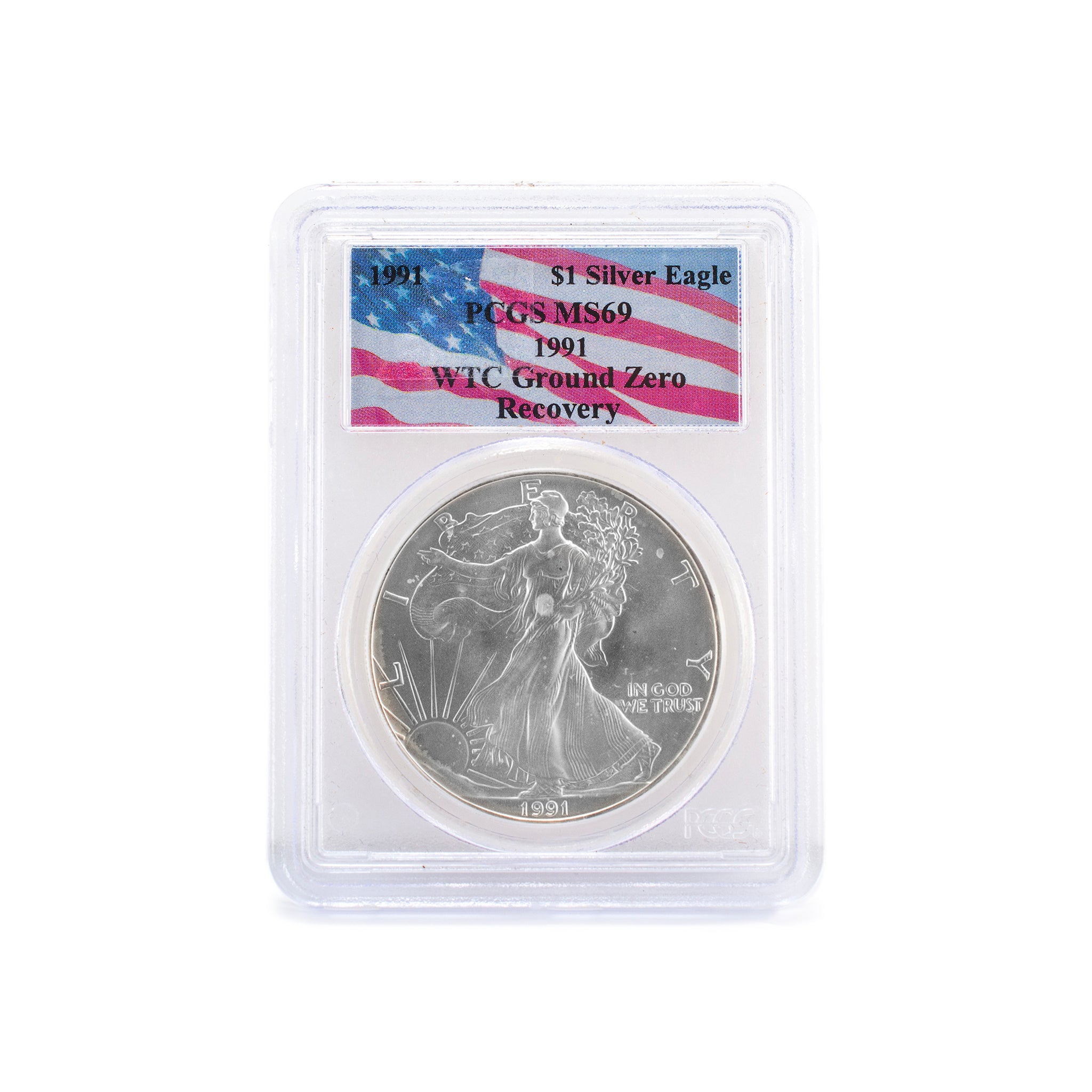 Rare 1991 $1 American Silver Eagle PCGS MS 69 WTC Ground Zero Recovery Coin