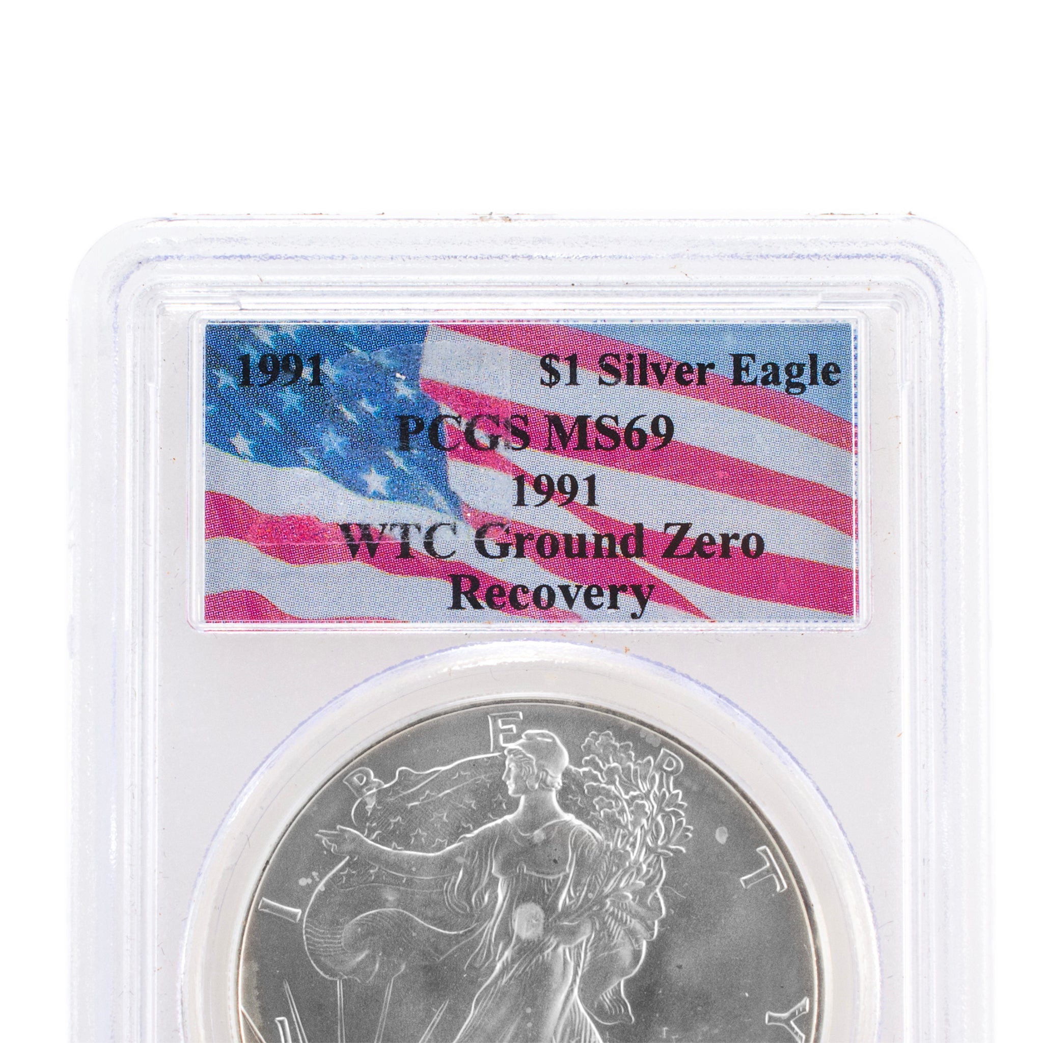 Rare 1991 $1 American Silver Eagle PCGS MS 69 WTC Ground Zero Recovery Coin