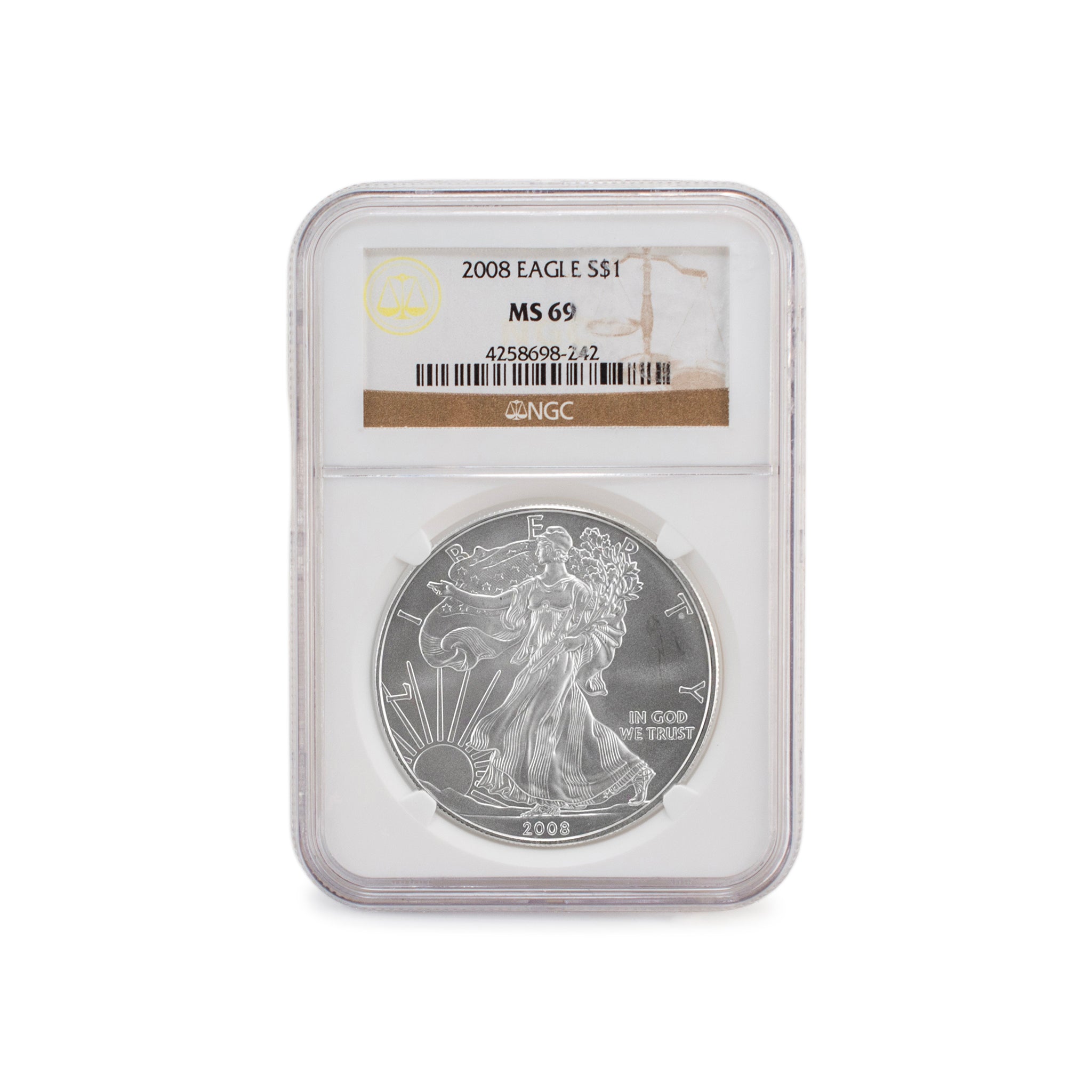 2008 1 Oz NGC MS 69 1$ Fine 999 Silver American Eagle Liberty Coin