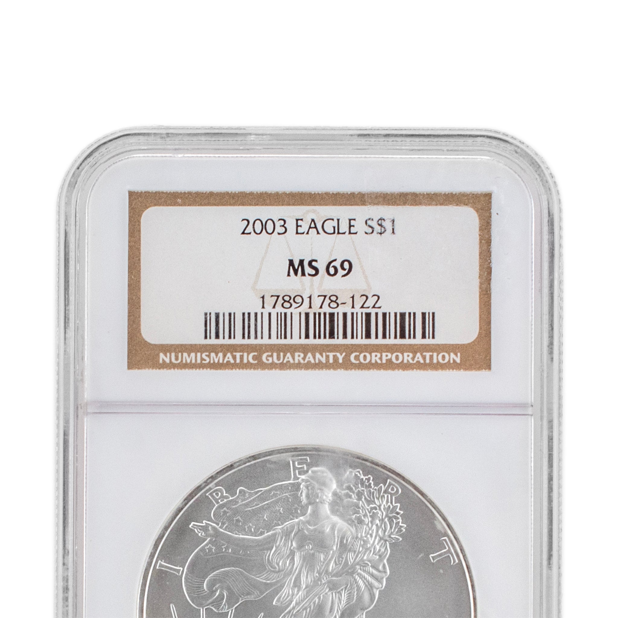 2003 1 Oz NGC MS 69 1$ 999 Fine Silver American Eagle Liberty Coin