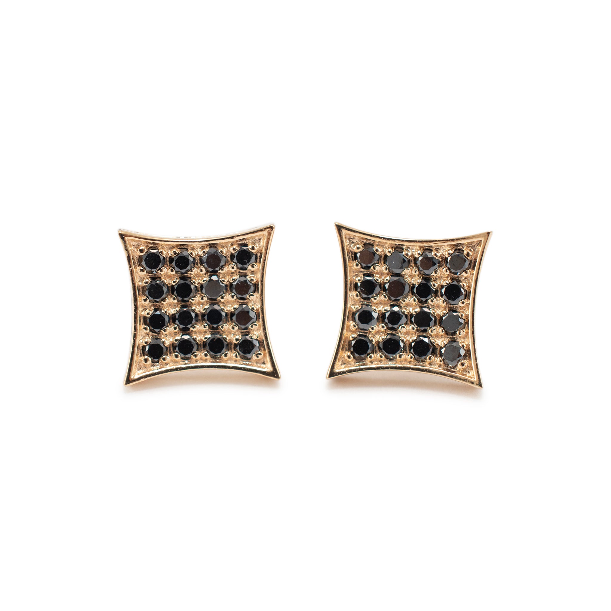 14K Yellow Gold Square Pave Black Diamond Screw Back Stud Earrings