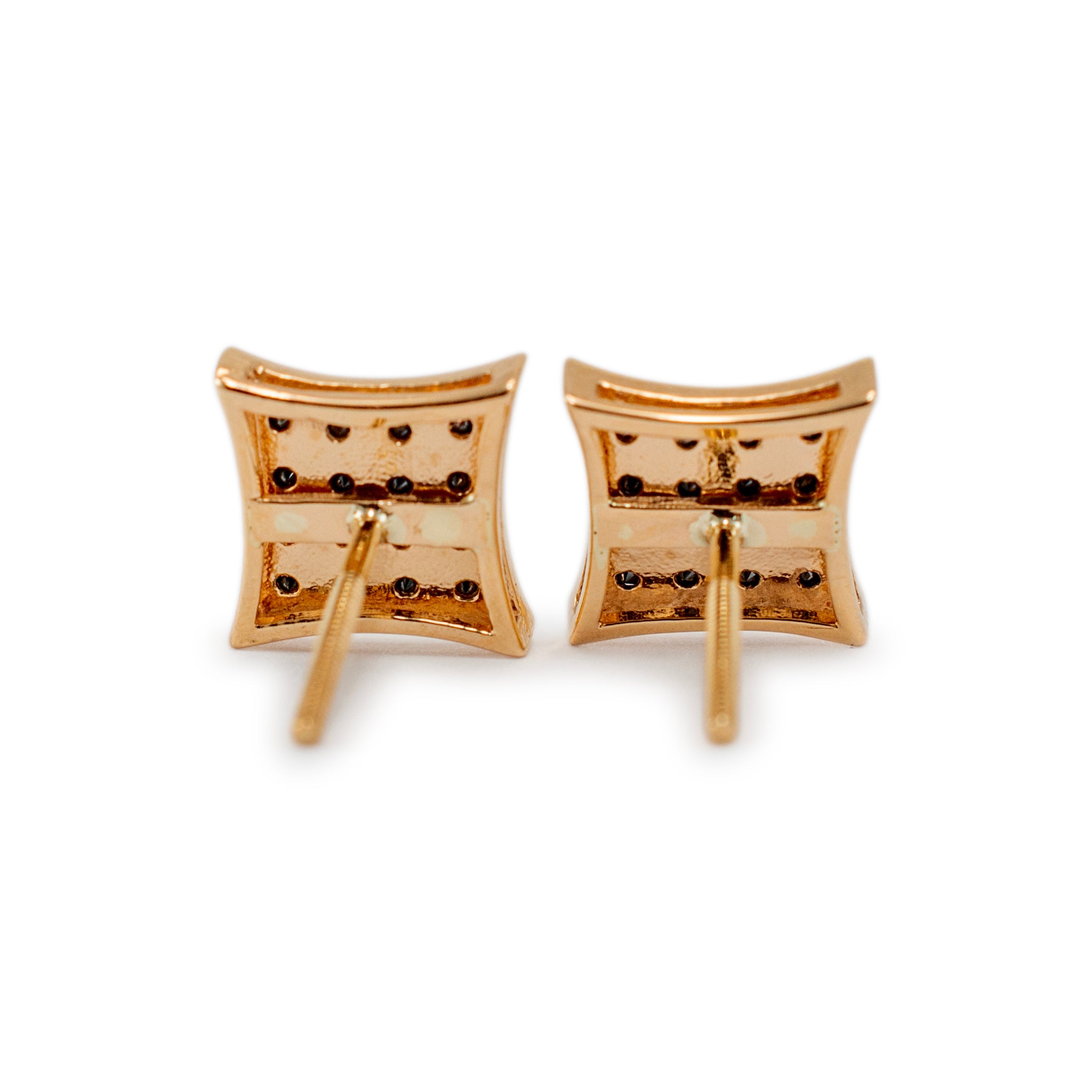 14K Yellow Gold Square Pave Black Diamond Screw Back Stud Earrings