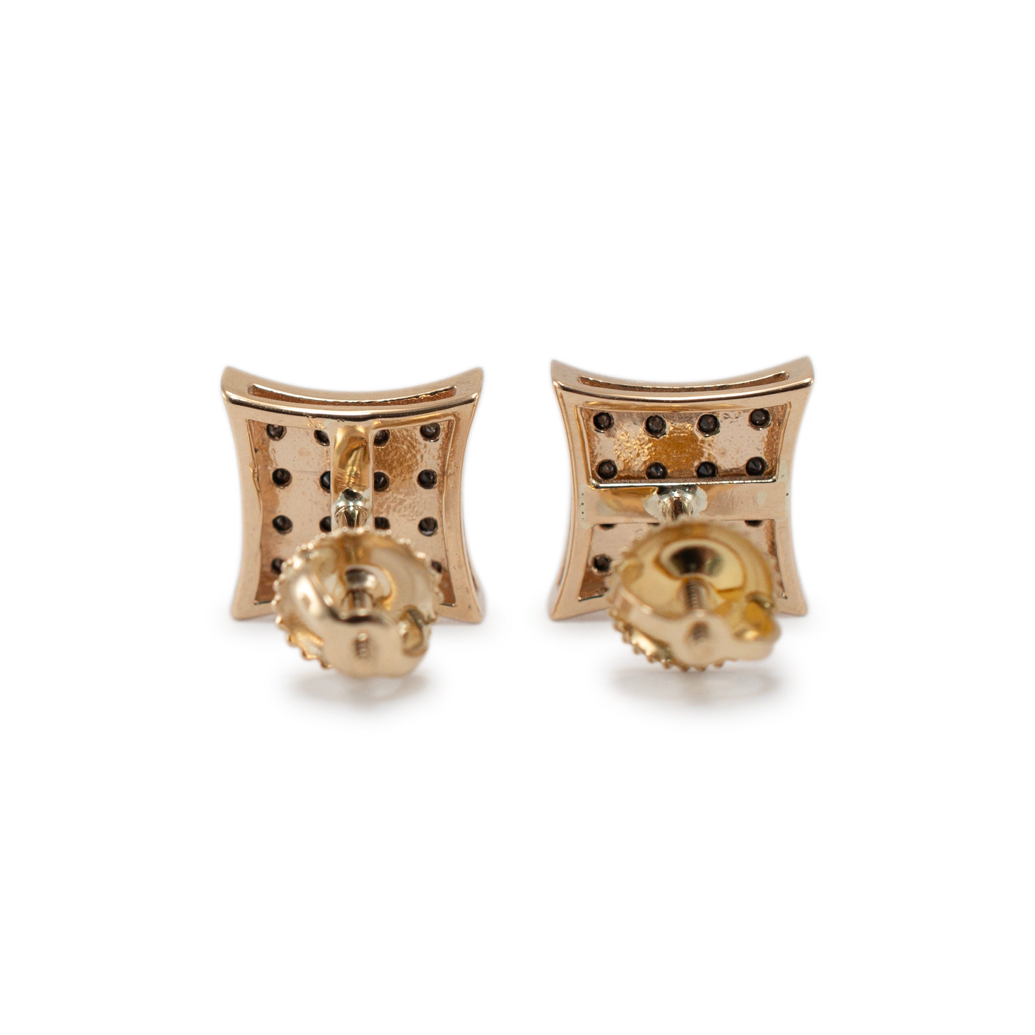 14K Yellow Gold Square Pave Black Diamond Screw Back Stud Earrings